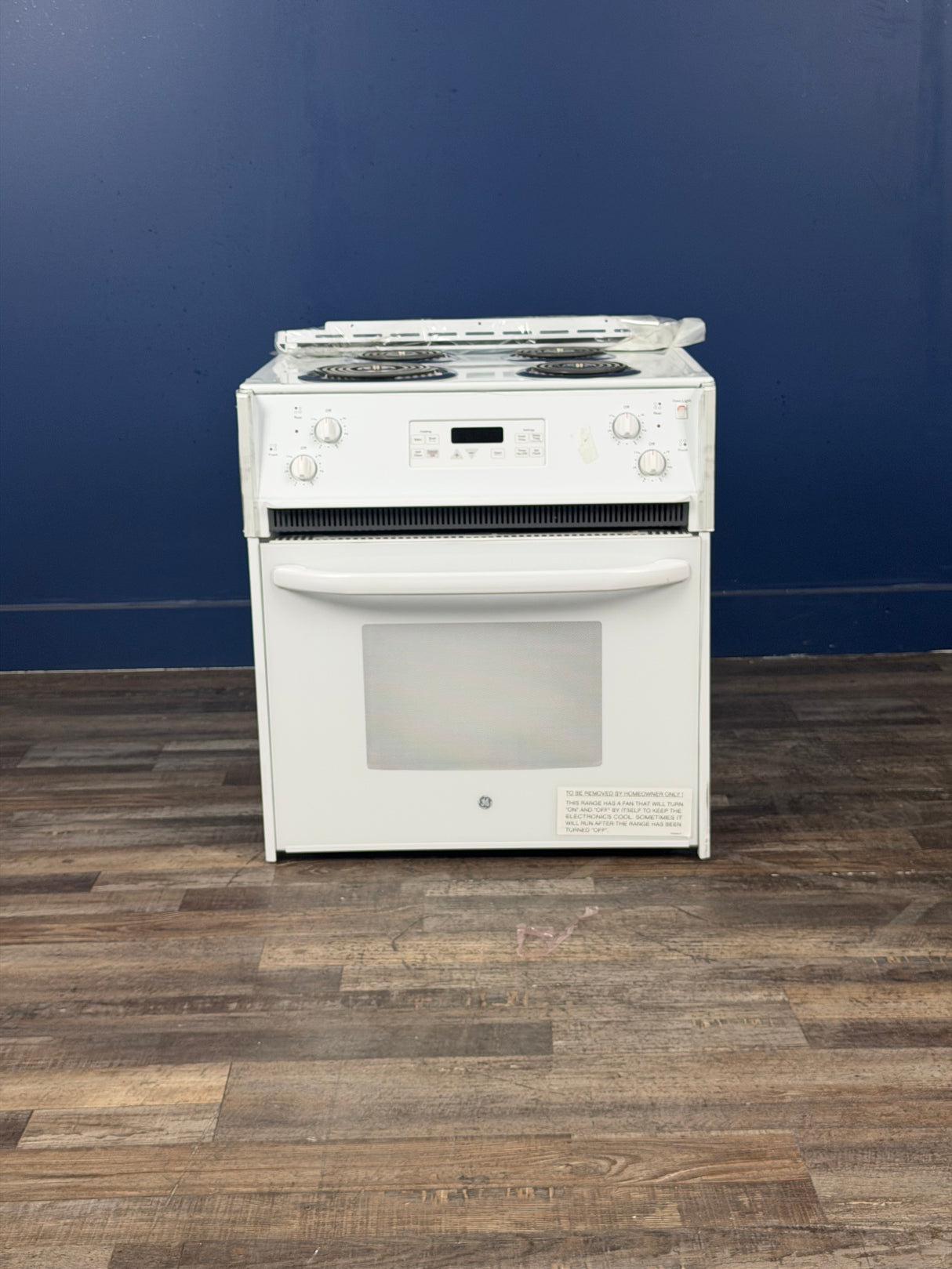 GE - 27 in. 4 Burner Element Drop-In Electric Range with Self-Cleaning Oven in White