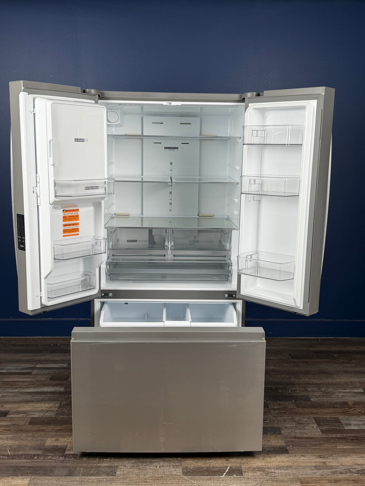 Whirlpool - 36 in. 30 cu. ft. Standard Depth French Door Refrigerator in Print Resist Stainless w/ In-Door Water and Ice Maker