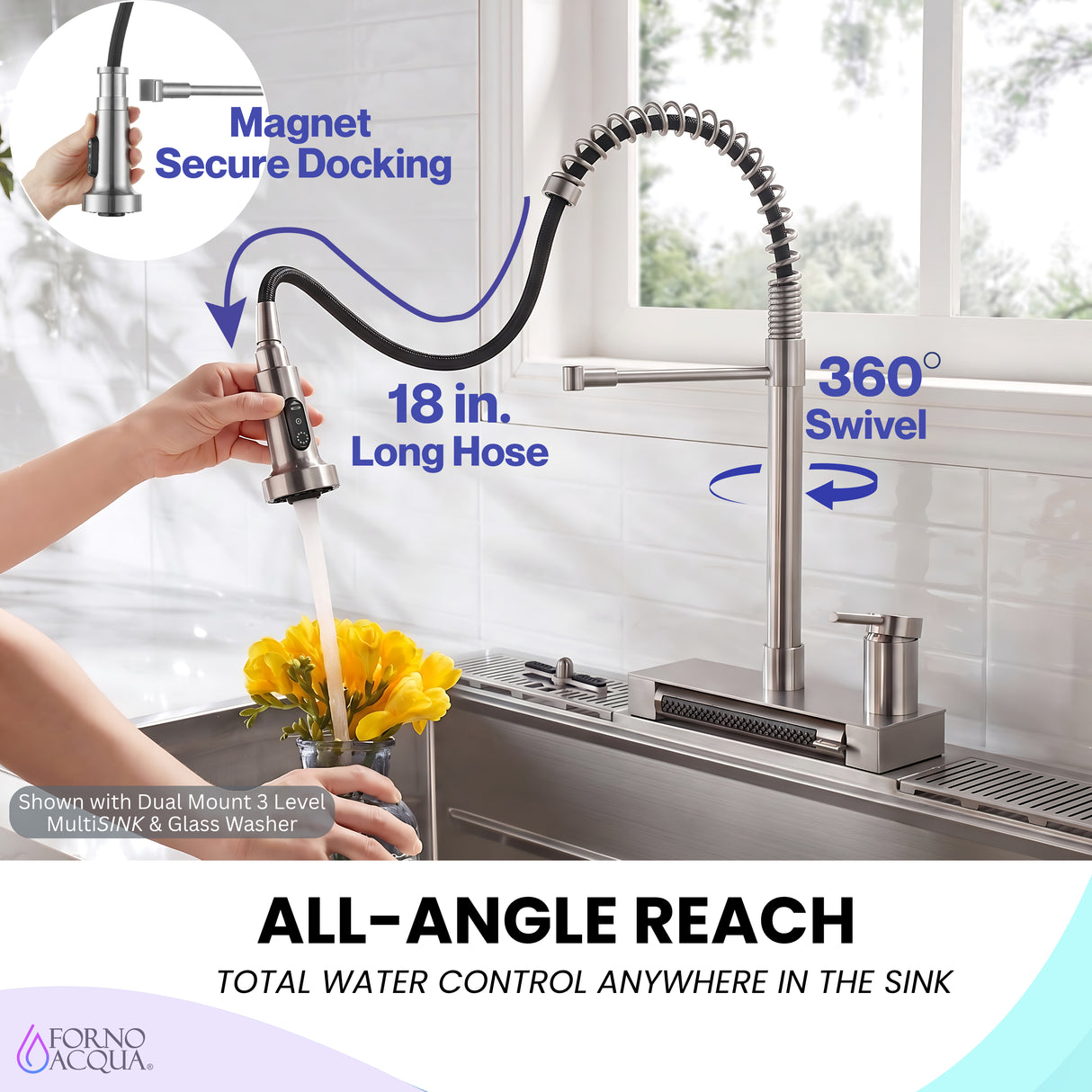 FORNO ACQUA 4 Function Pull-Down Waterfall Kitchen Faucet