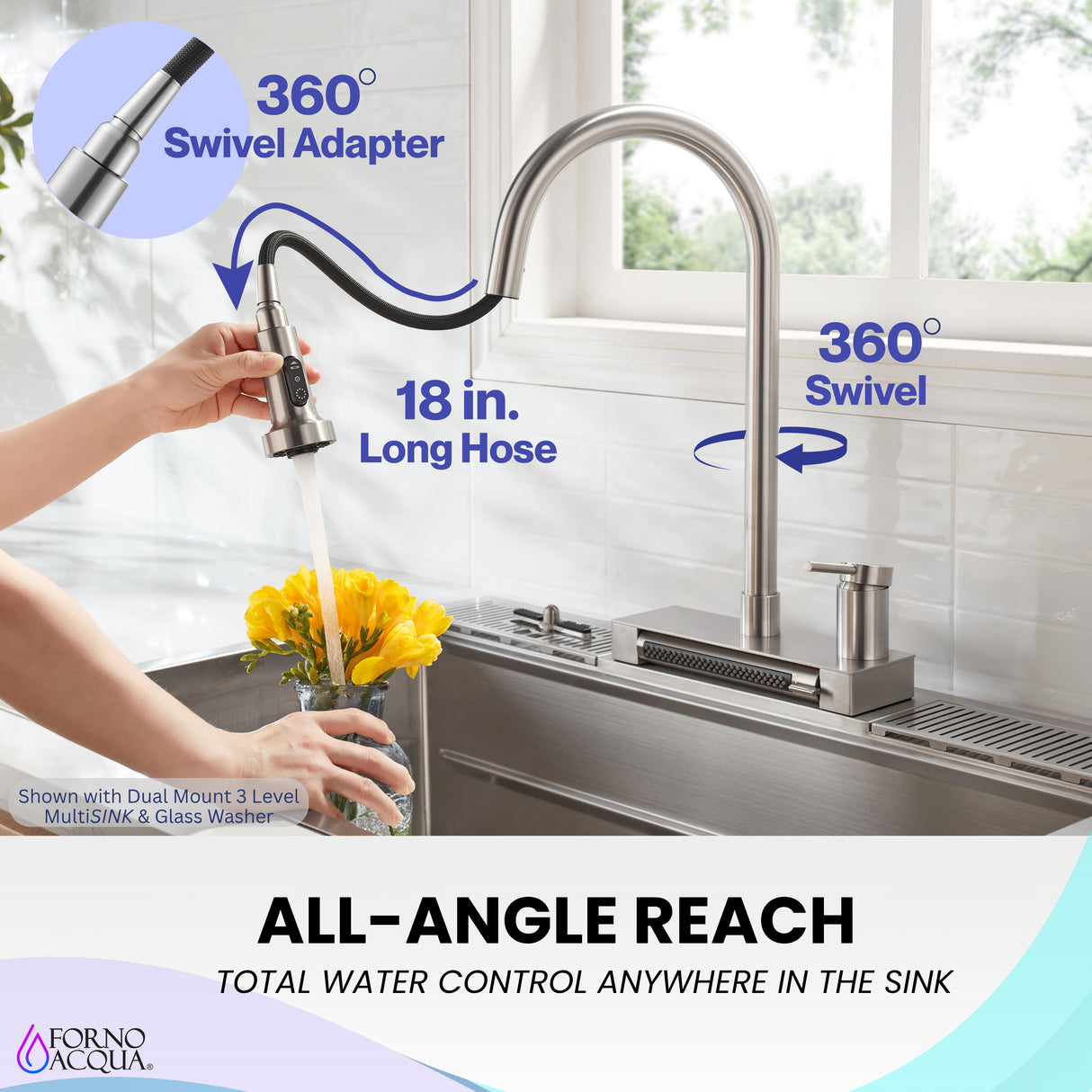 FORNO ACQUA 4 Function Waterfall Pull-Down Kitchen Faucet