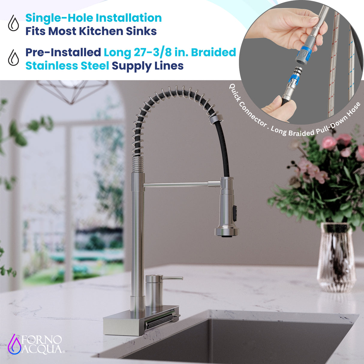 FORNO ACQUA 4 Function Pull-Down Waterfall Kitchen Faucet