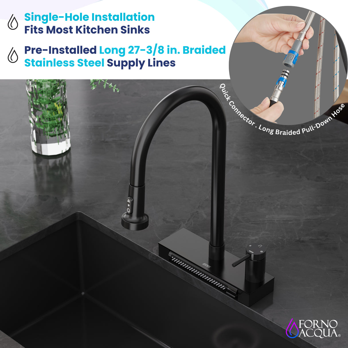 FORNO ACQUA 4 Function Waterfall Pull-Down Kitchen Faucet