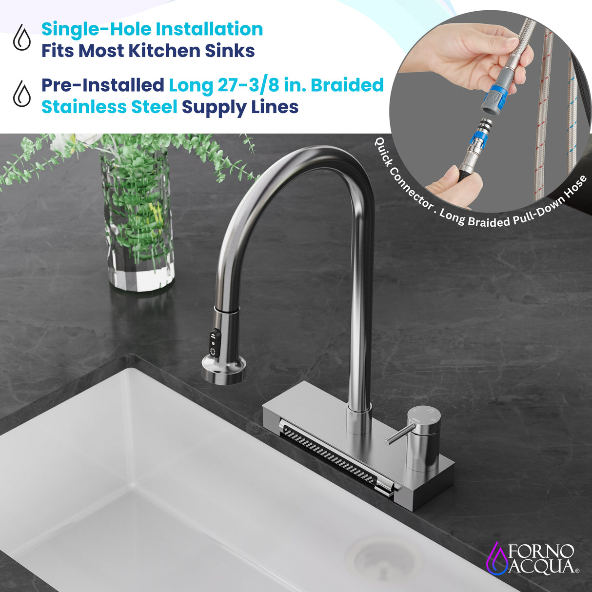 FORNO ACQUA 4 Function Waterfall Pull-Down Kitchen Faucet