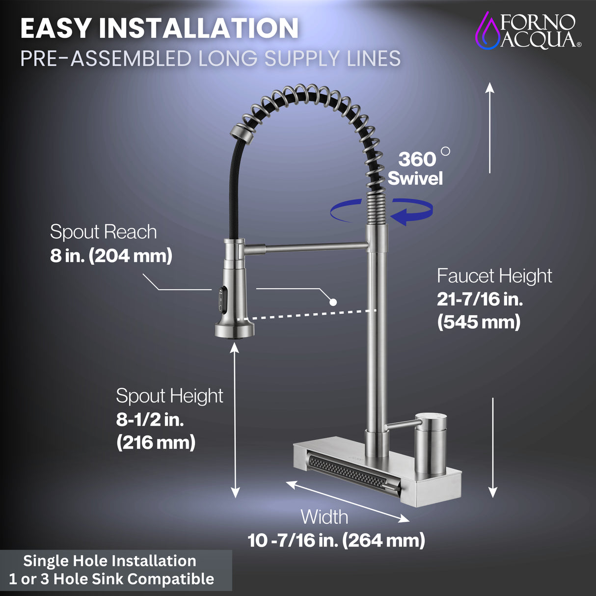 FORNO ACQUA 4 Function Pull-Down Waterfall Kitchen Faucet