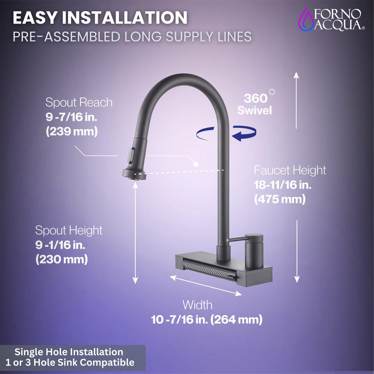 FORNO ACQUA 4 Function Waterfall Pull-Down Kitchen Faucet
