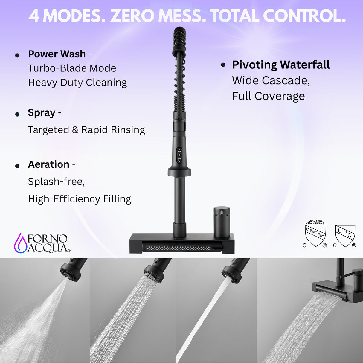 FORNO ACQUA 4 function pull-Down Waterfall Kitchen Faucet