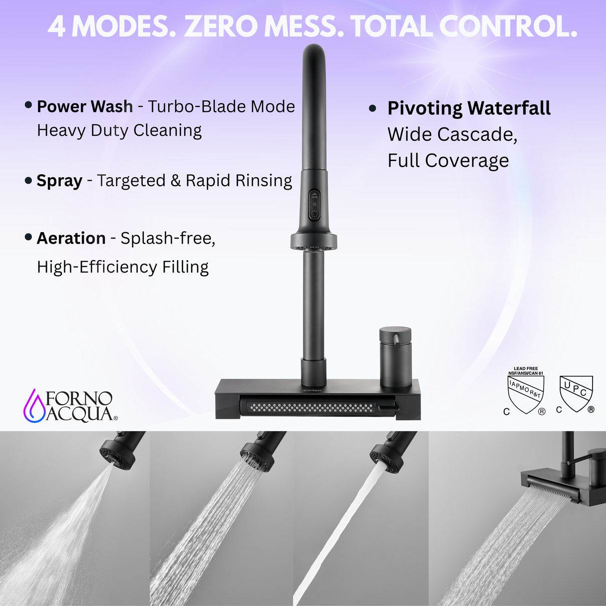 FORNO ACQUA 4 Function Waterfall Pull-Down Kitchen Faucet