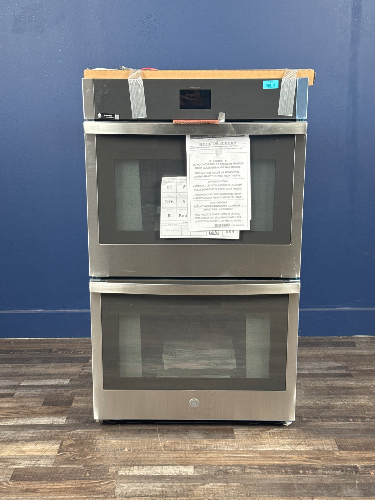 GE - 30 in. Double Smart Convection Wall Oven with No-Preheat Air Fry in Stainless Steel