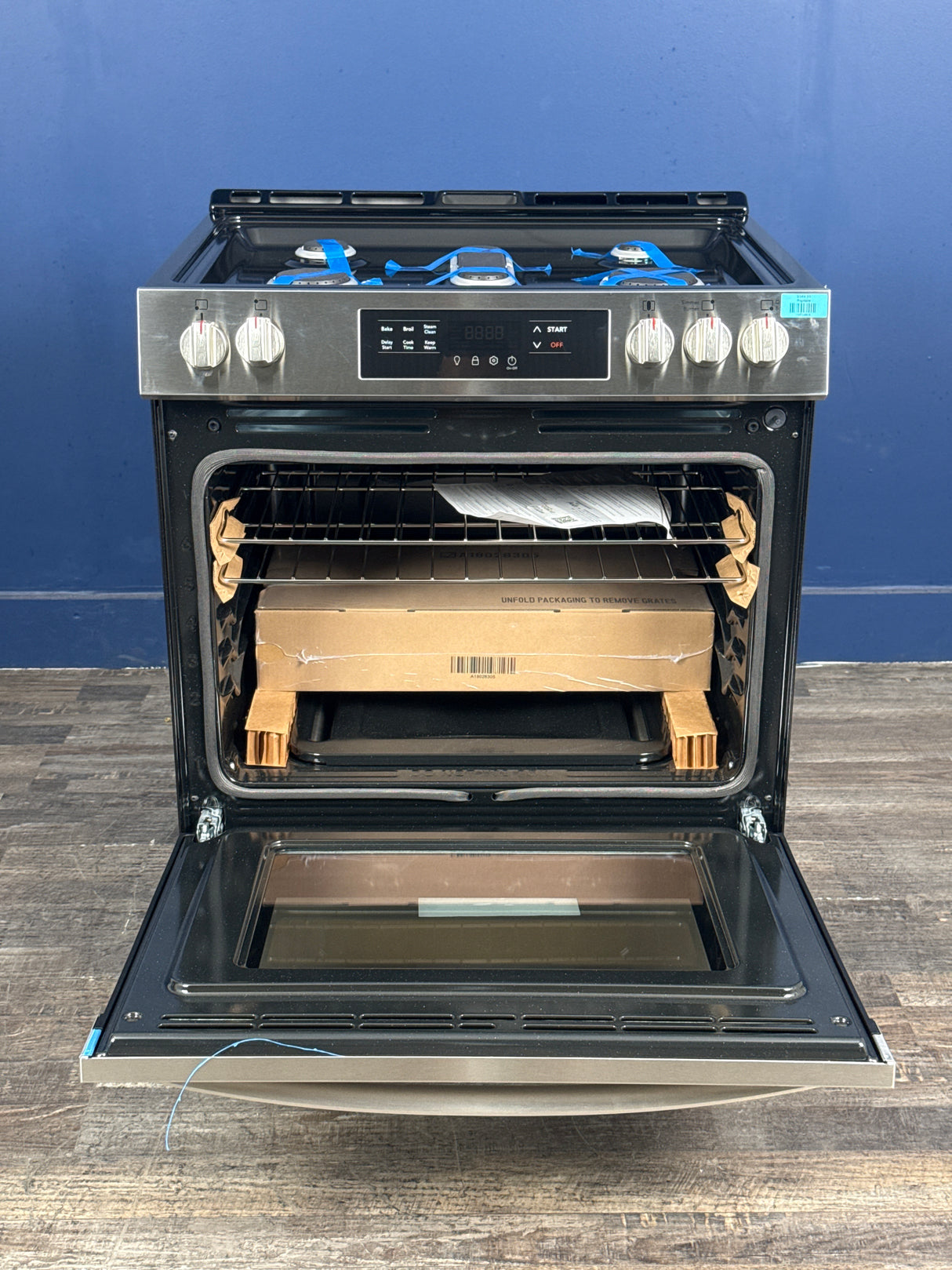 Frigidaire - 30 in. 5 Burner Front Control Gas Range with Steam Clean in Stainless Steel