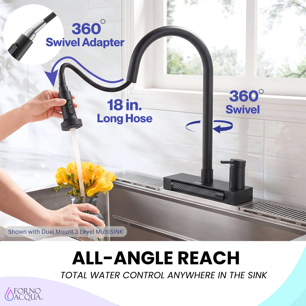 FORNO ACQUA 4 Function Waterfall Pull-Down Kitchen Faucet