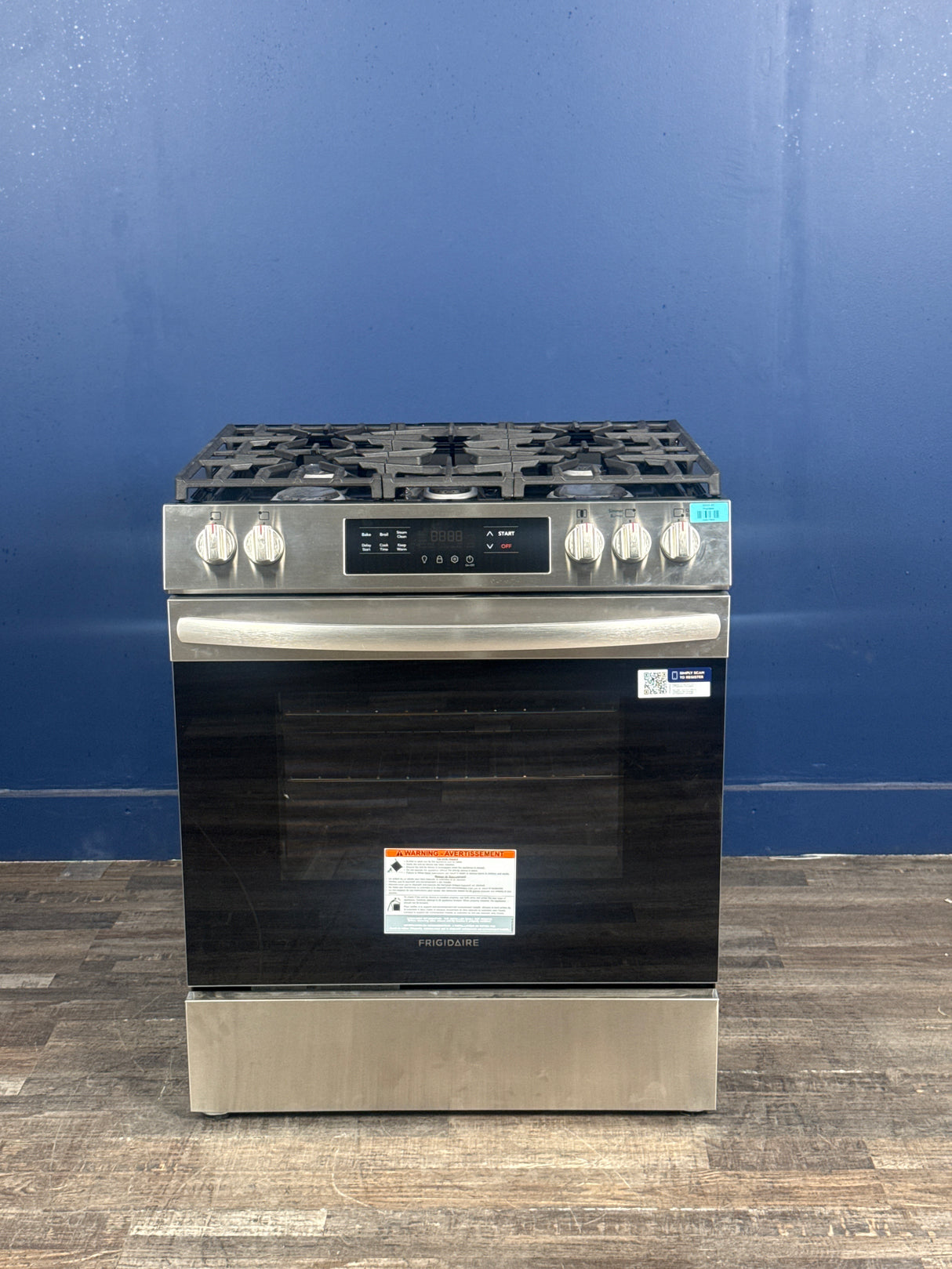 Frigidaire - 30 in. 5 Burner Front Control Gas Range with Steam Clean in Stainless Steel