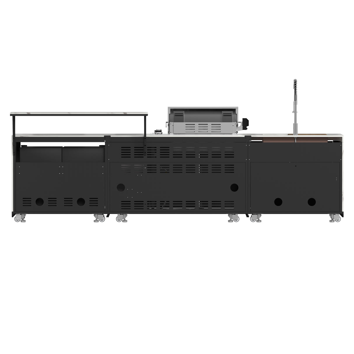 Forno Rimini Outdoor Kitchen: 30" BBQ 62,600 BTU, 4.8 cu.ft. Refrigerators, White Countertops