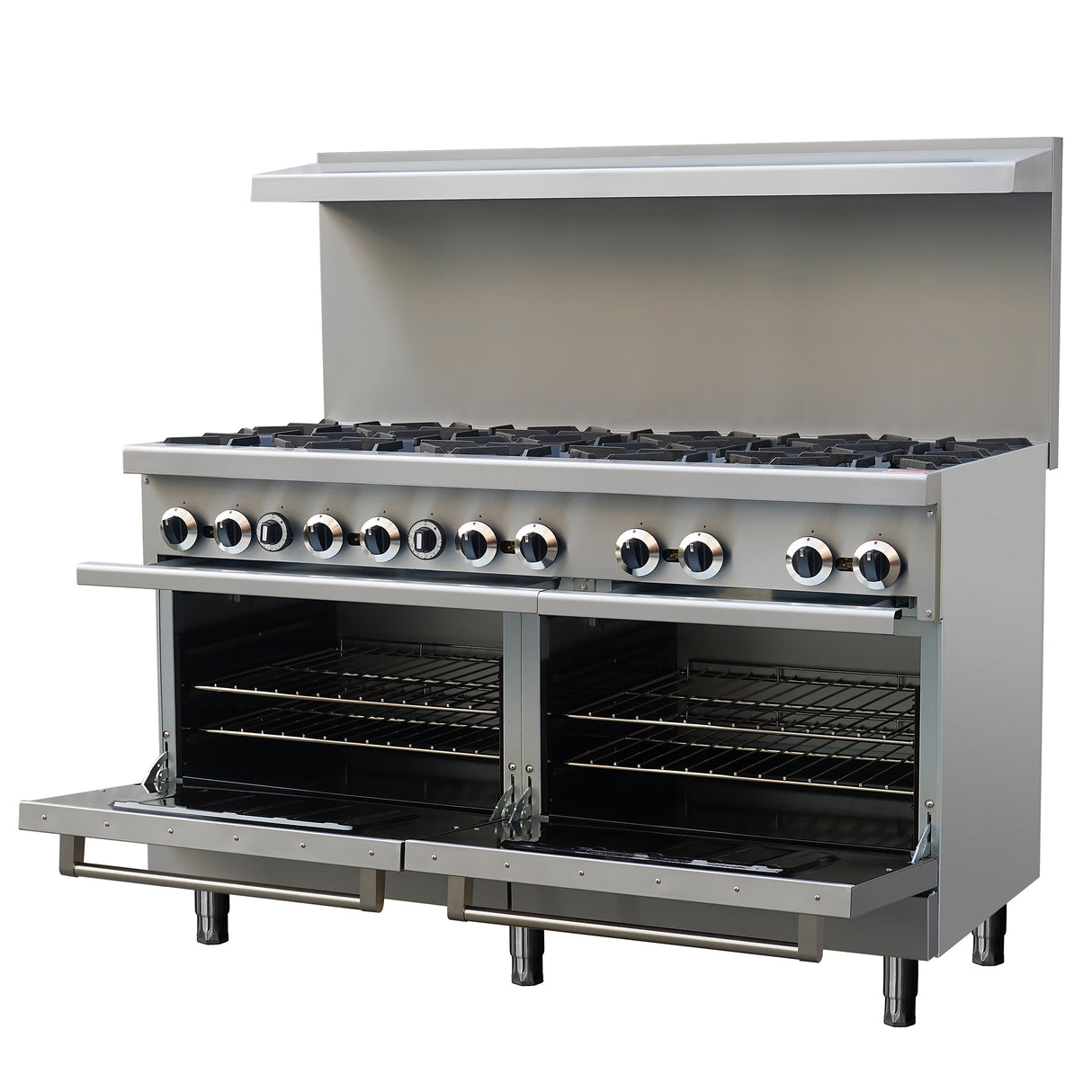 Forno Commerciale 60 Inch Stainless Steel Gas Range, 10 Burners 300,000 BTU Total, 9.3 cu.ft. Ovens
