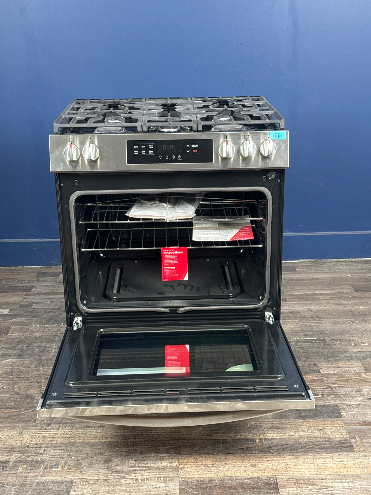 Frigidaire - 30 in. 5 Burner Front Control Gas Range with Steam Clean in Stainless Steel