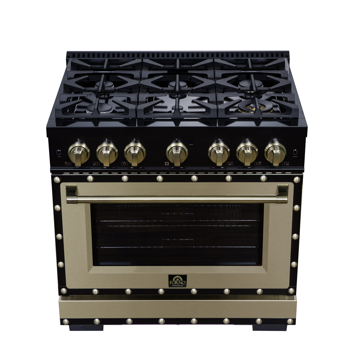 Valente 36" Dual Fuel Range in Black, 6 Sealed Burners, 71 000 BTU Cooktop Output , 5.2 Cu.Ft. convection Oven, Telescopic Racks