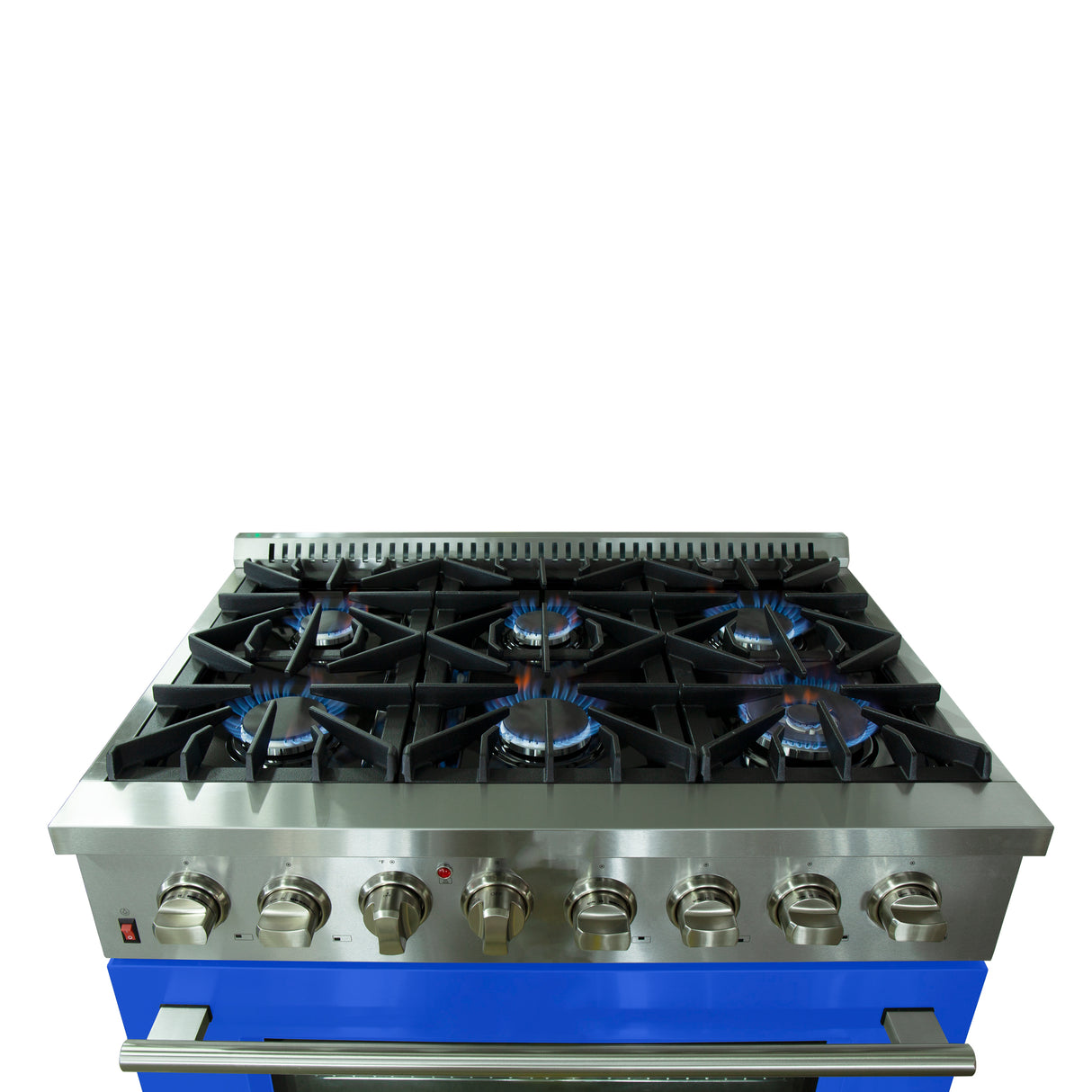 Forno Galiano 36-Inch Freestanding Dual Fuel Range, 6 Burners, Double Convection Ovens, Blue Door