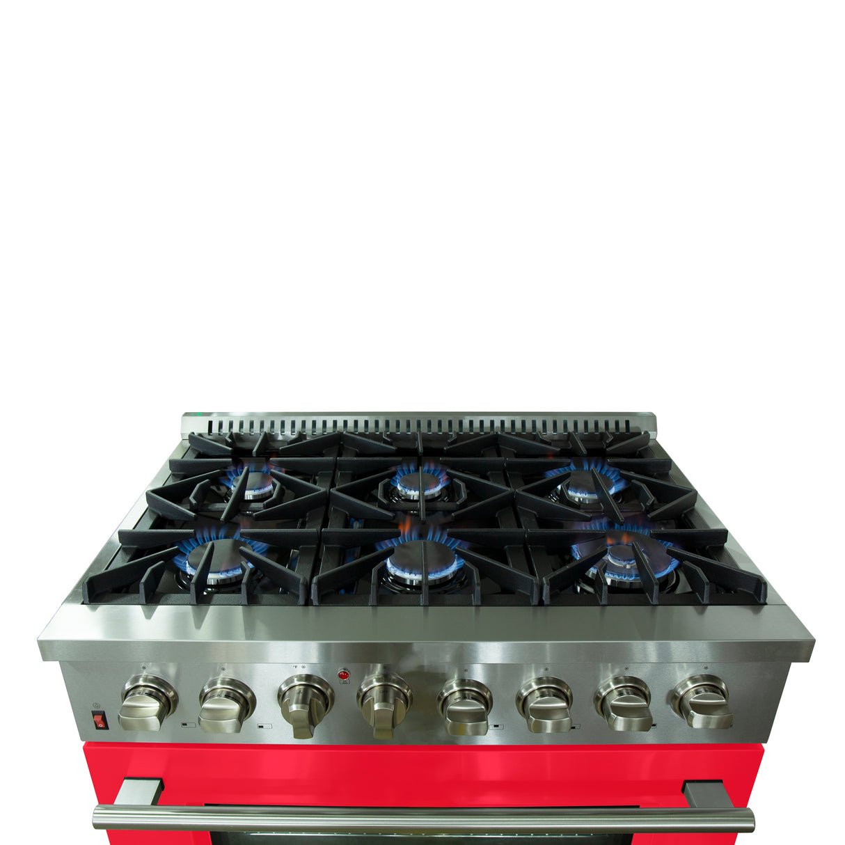 Forno Galiano 36-Inch Freestanding Dual Fuel Range, 6 Burners, Double Convection Ovens, Red Door