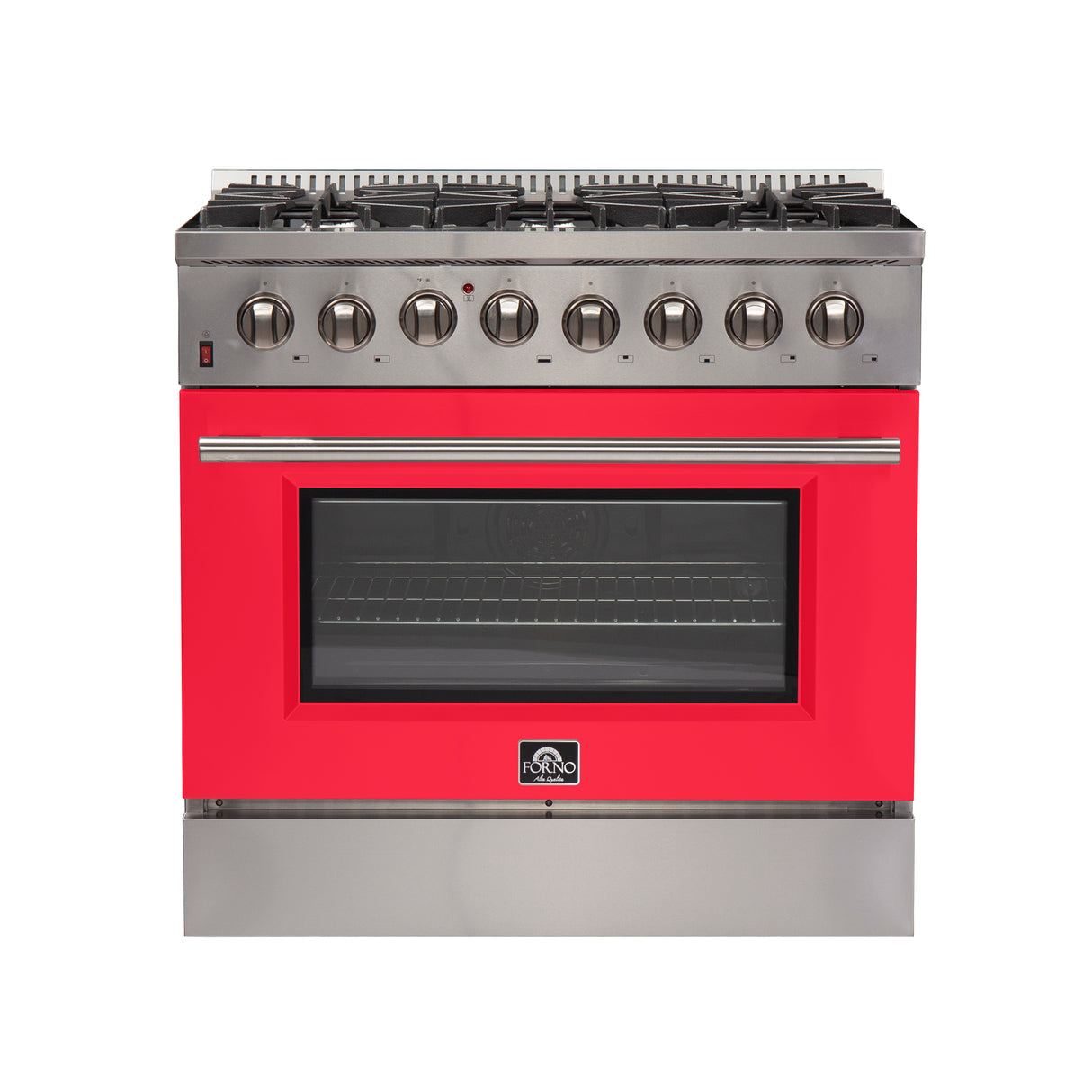 Forno Galiano 36-Inch Freestanding Dual Fuel Range, 6 Burners, Double Convection Ovens, Red Door