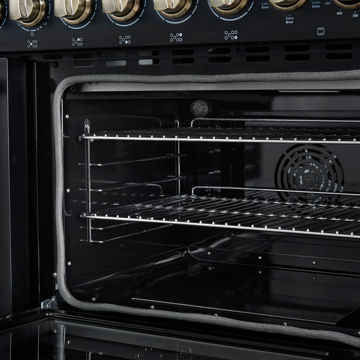 Forno Paolo 48 Inch Freestanding Electric Range in Black with Antique Brass, 6.7 cu.ft, True Convection Oven, Energy Efficient