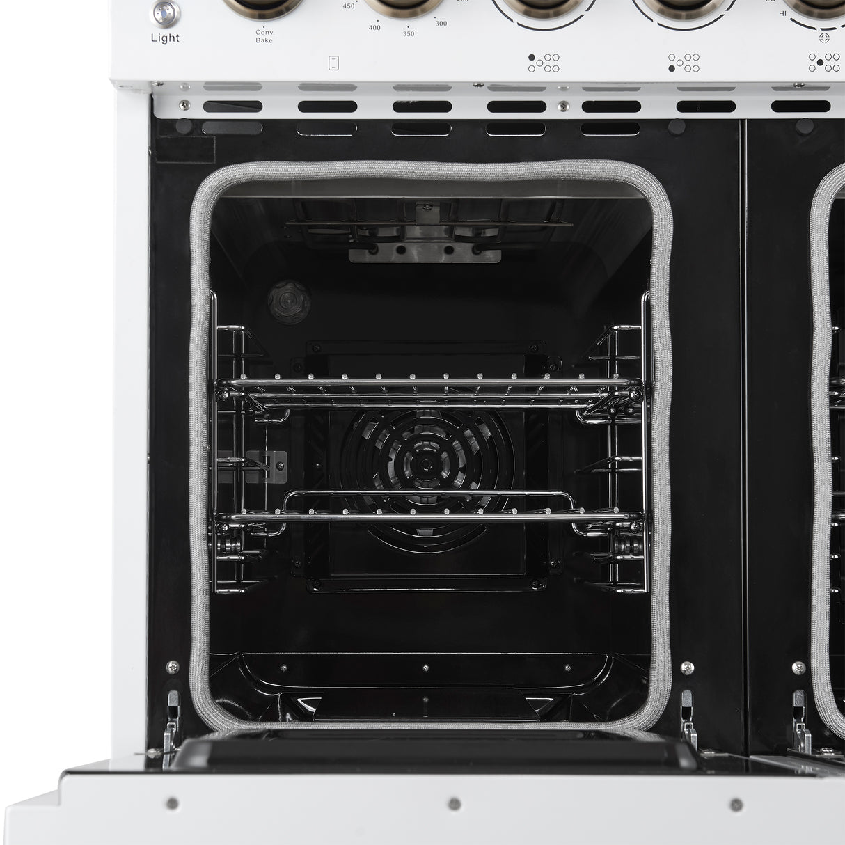 Forno Paolo 48 Inch Freestanding Electric Range in White with Antique Brass, 6.7 cu.ft, True Convection Oven, Energy Efficient