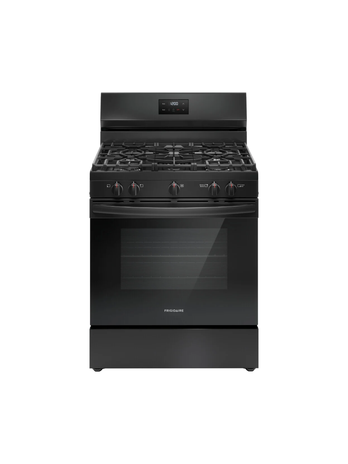 Frigidaire - 30 in 5 Burner Freestanding Gas Range in Black with Quick Boil and Even Baking Technology