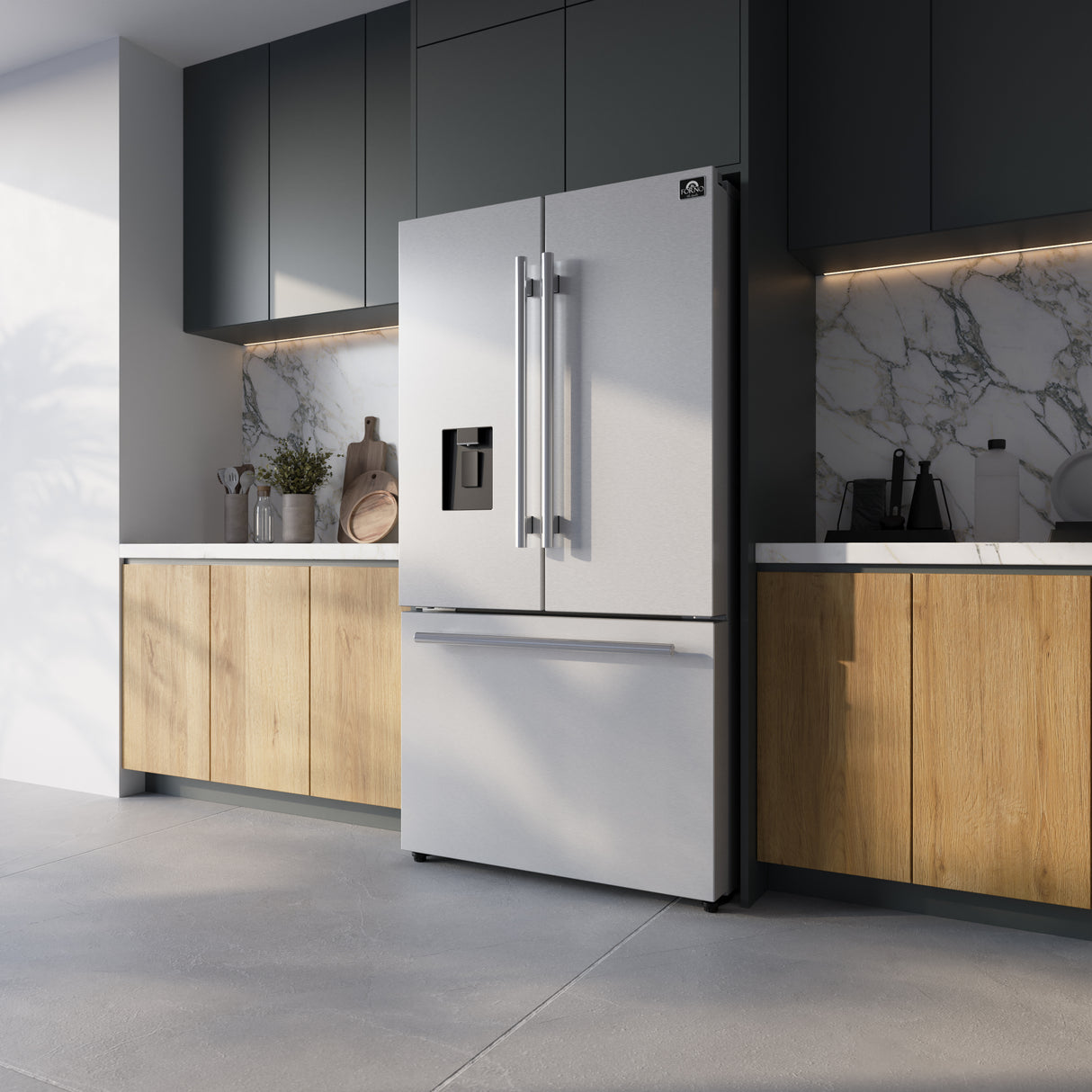 Forno Aosta 36-Inch French Door Refrigerator, Stainless Steel, 22.4 cu.ft, External Water Dispenser, Automatic Ice Maker, ENERGY STAR Certified