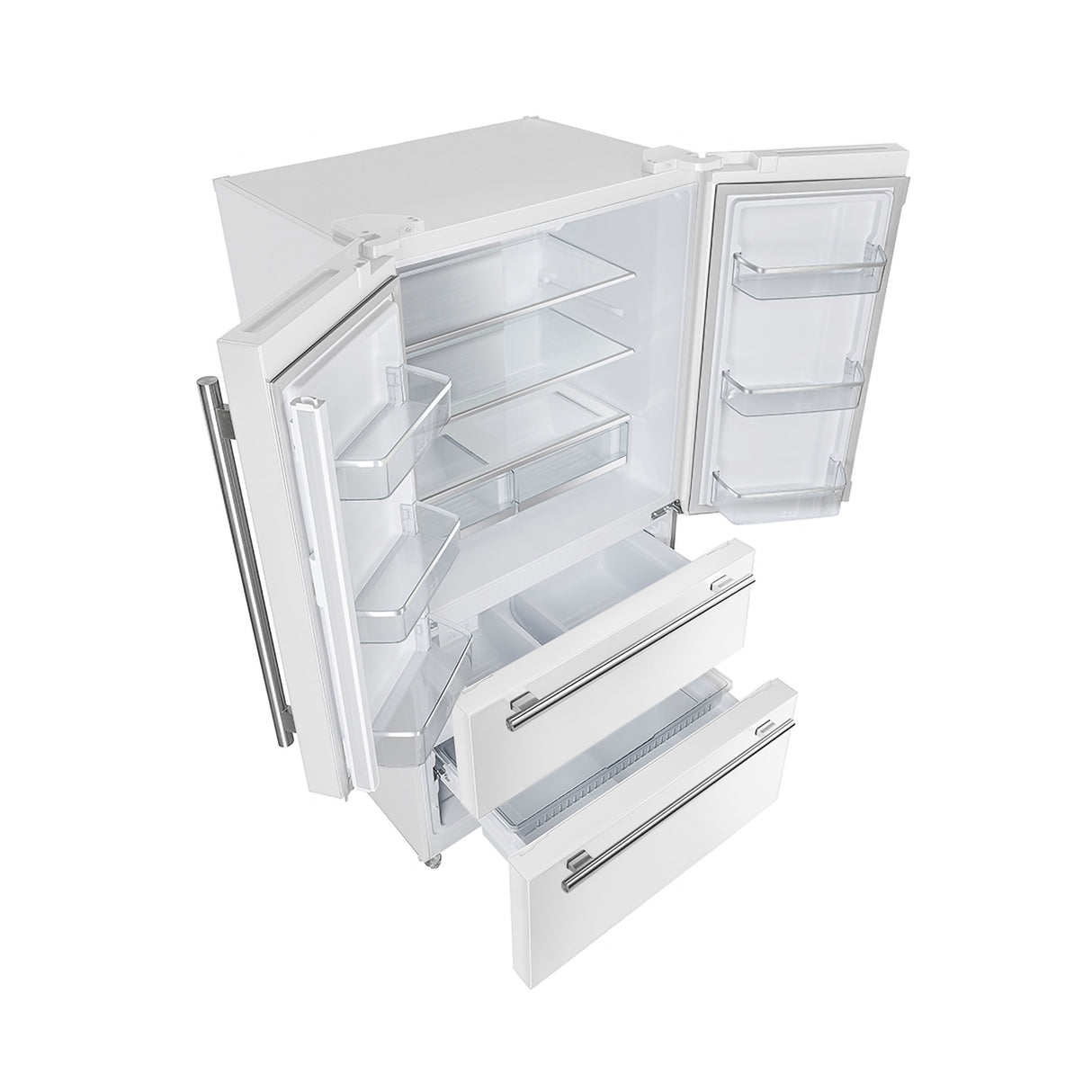 FORNO Premium 2 Pieces Kitchen Bundle - Leonardo Espresso 30-Inch White Electric Range, Moena Espresso 36-Inch White French Door Refrigerator