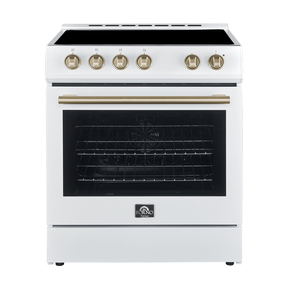 FORNO Premium 2 Pieces Kitchen Bundle - Leonardo Espresso 30-Inch White Electric Range, Moena Espresso 36-Inch White French Door Refrigerator