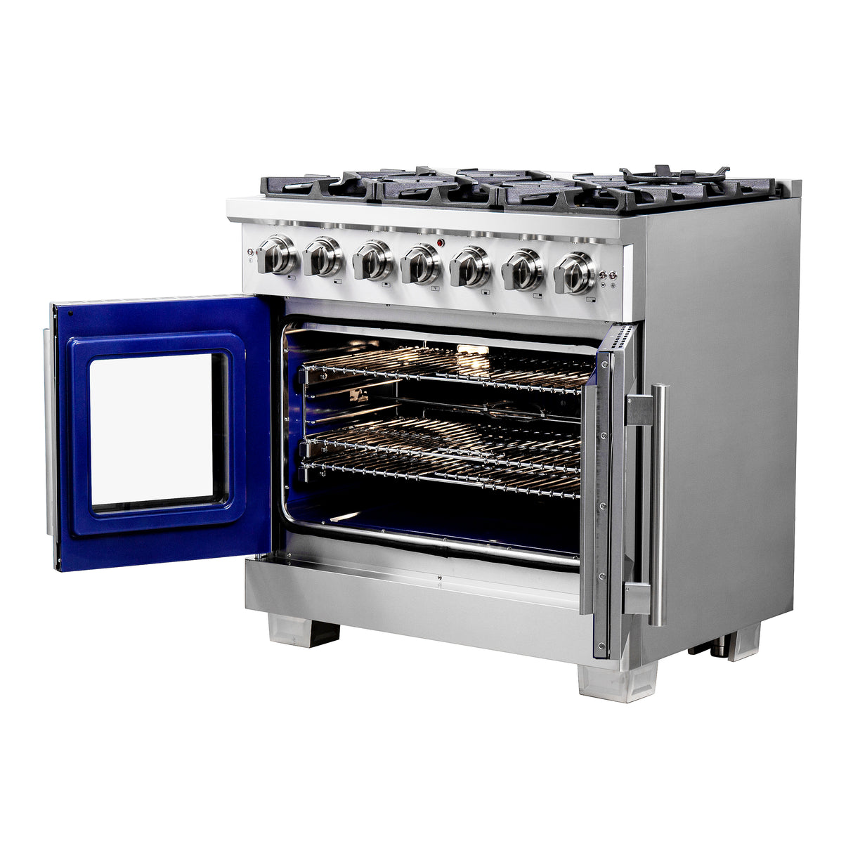 Forno Capriasca 36-Inch Freestanding French Door Gas Range, 6 Burners, Convection Oven, Energy Efficient