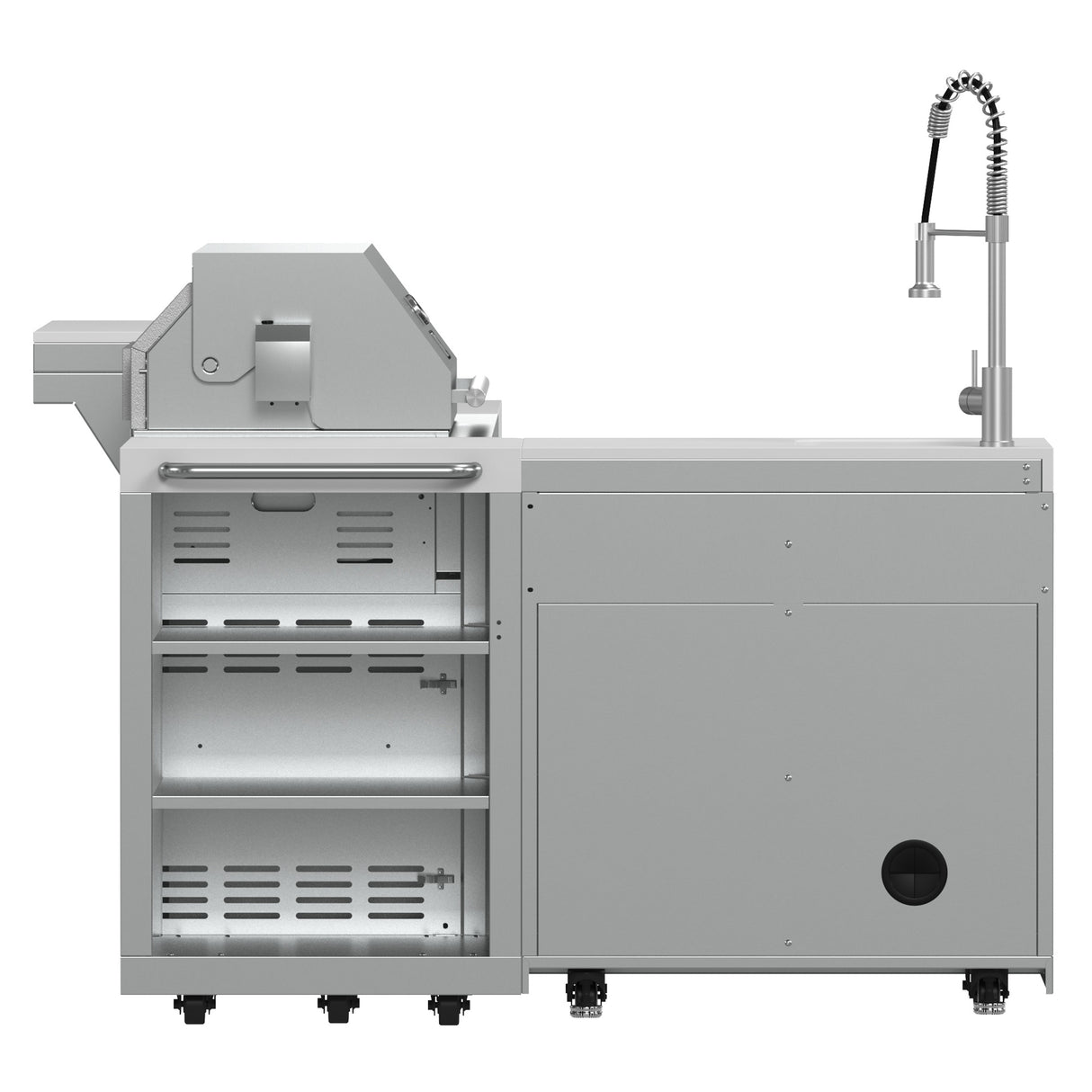 FORNO Bulnes 40-Inch BBQ, 95,000 BTU, 5 Burners, Sear & Rotisserie Infrared with Side Burner, Stainless Steel Outdoor Kitchen with 1.8 cu.ft. Beverage Center & White Sintered Stone Countertops