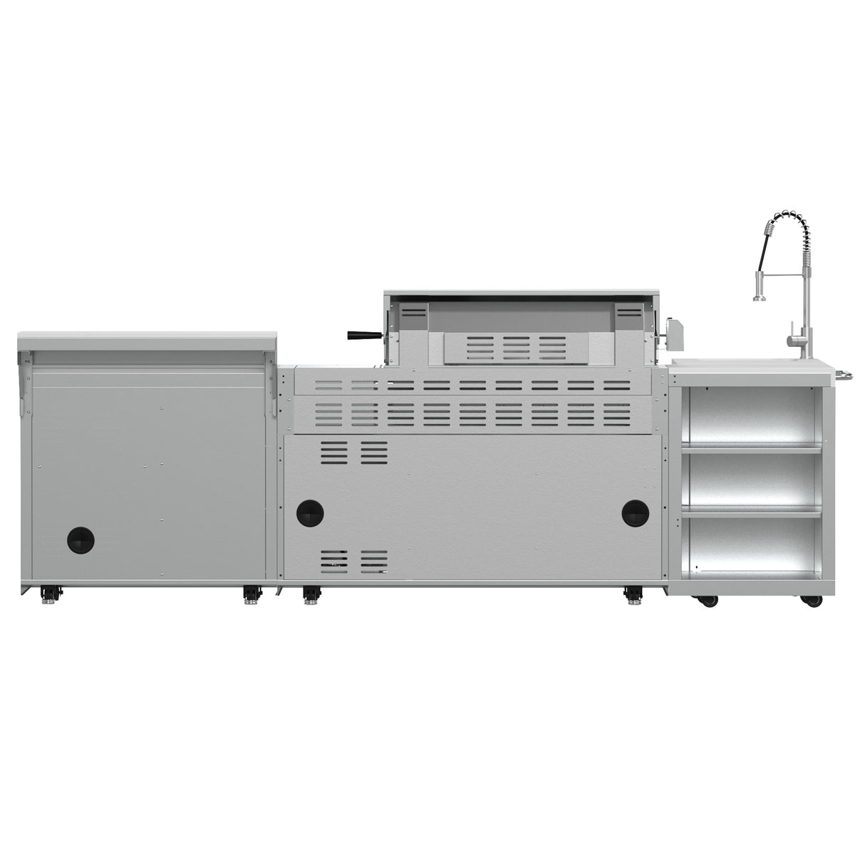 FORNO Bulnes 40-Inch BBQ, 95,000 BTU, 5 Burners, Sear & Rotisserie Infrared with Side Burner, Stainless Steel Outdoor Kitchen with 1.8 cu.ft. Beverage Center & White Sintered Stone Countertops