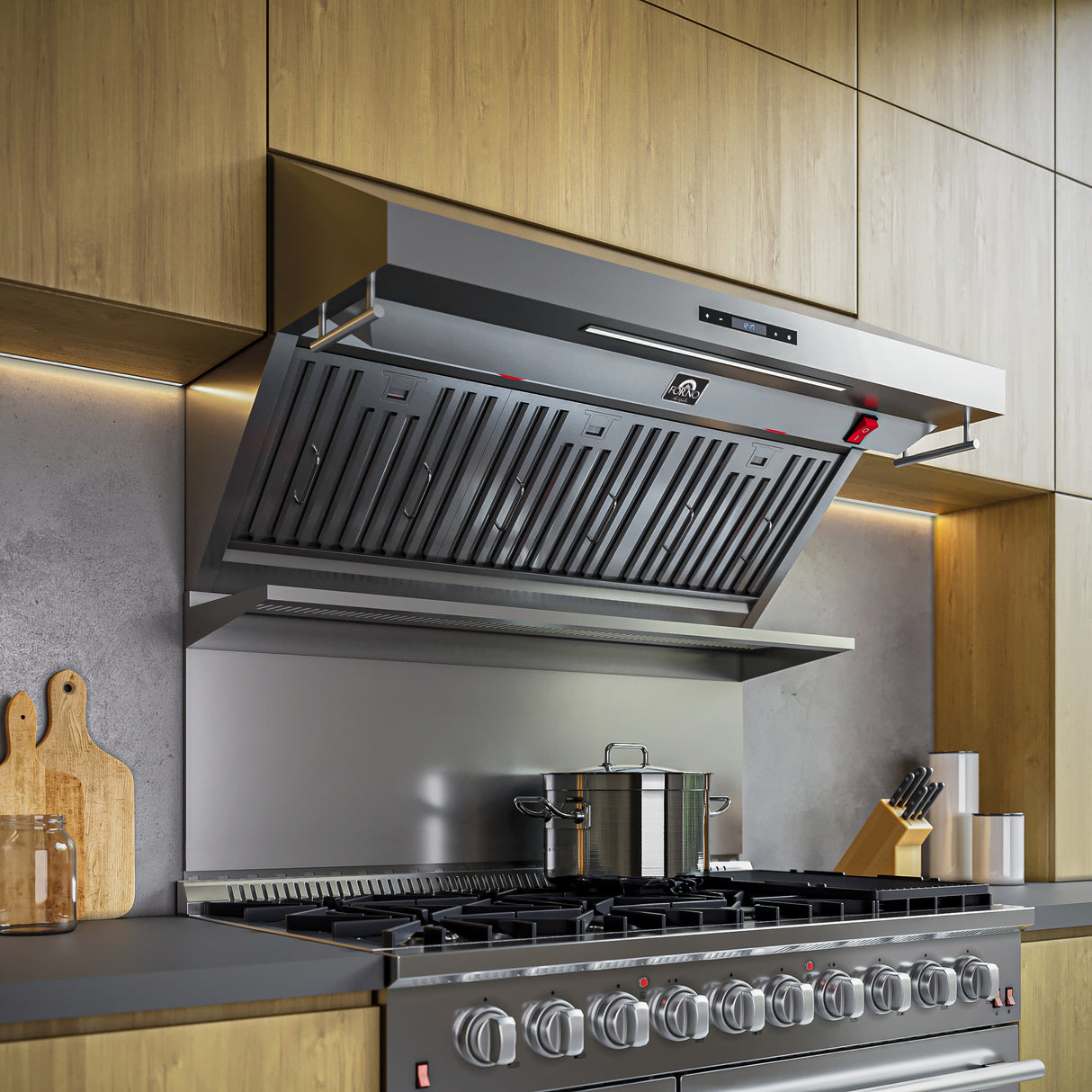Forno Savona 48-Inch Wall Mount Range Hood, Baffle Filters, Backsplash Included