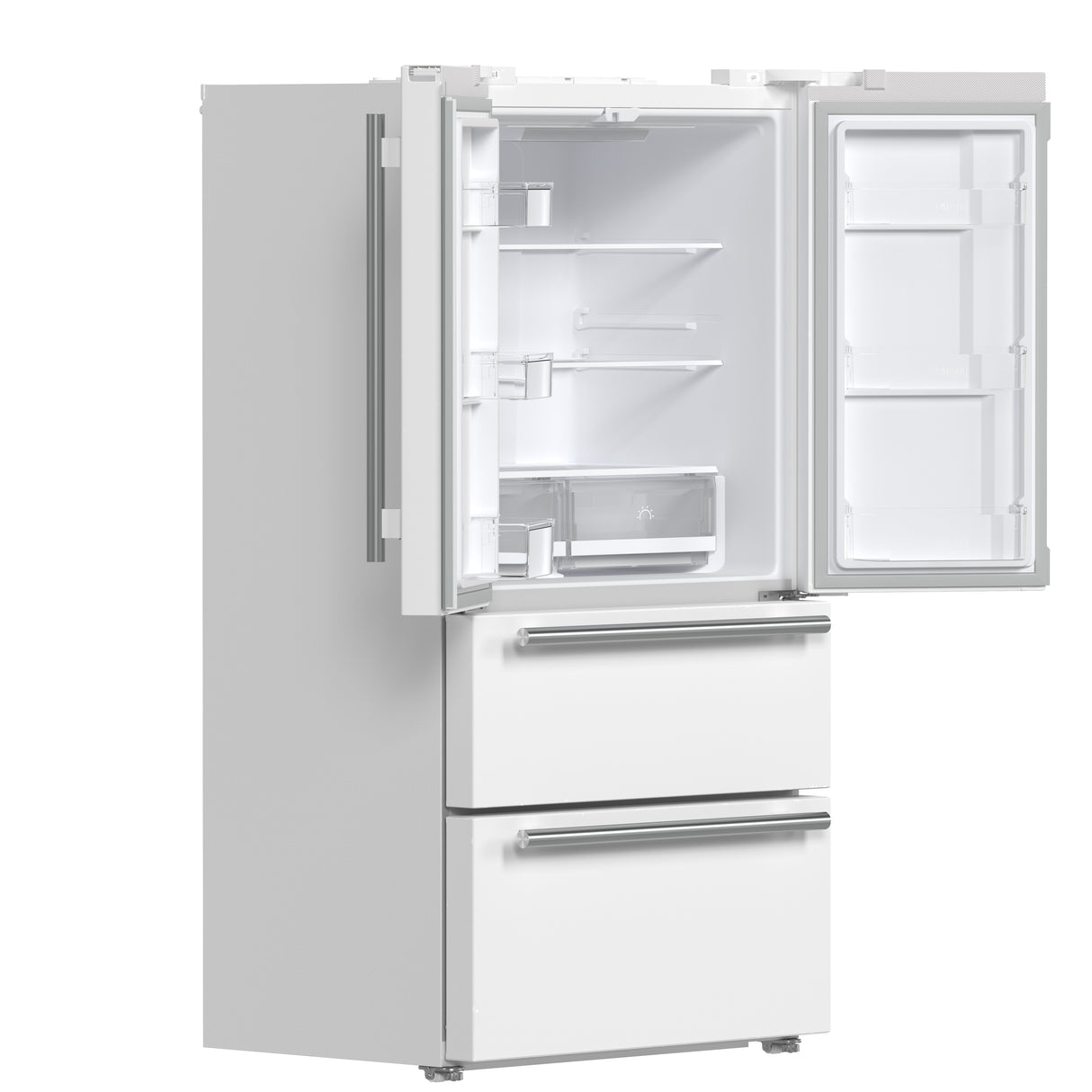 FORNO Premium 2 Pieces Kitchen Bundle - Leonardo Espresso 30-Inch White Electric Range, Moena Espresso 36-Inch White French Door Refrigerator