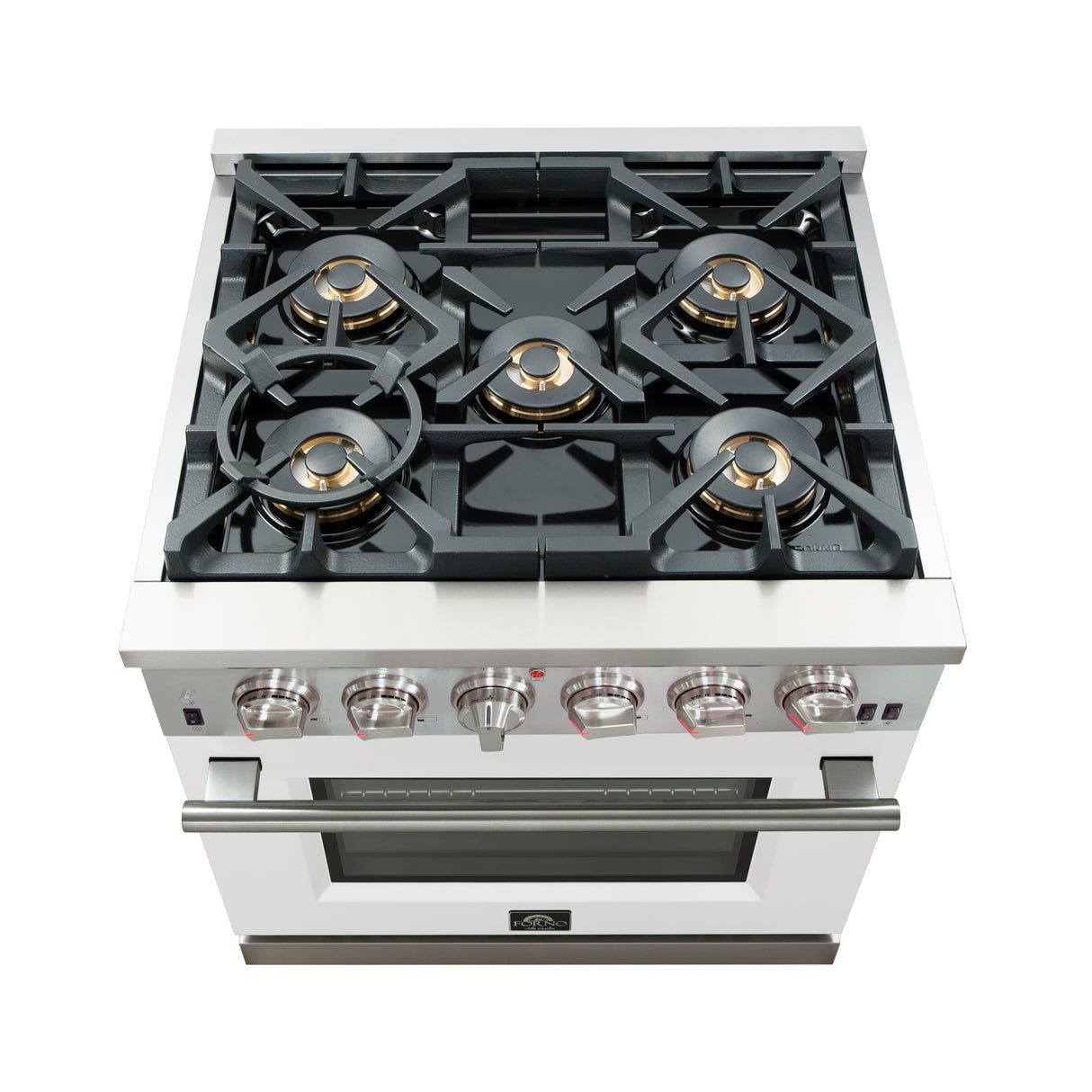 Forno Capriasca 30-Inch Freestanding Gas Range, 4 Burners, True Convection Oven, White Door