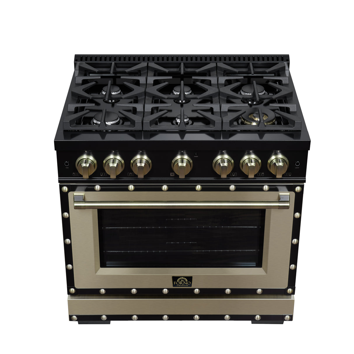Valente 36" Gas Range in Black, 6 Sealed Burnes, 71 000 BTU Cooktop Output , 5.2 Cu.Ft. convection Oven, Telescopic Racks