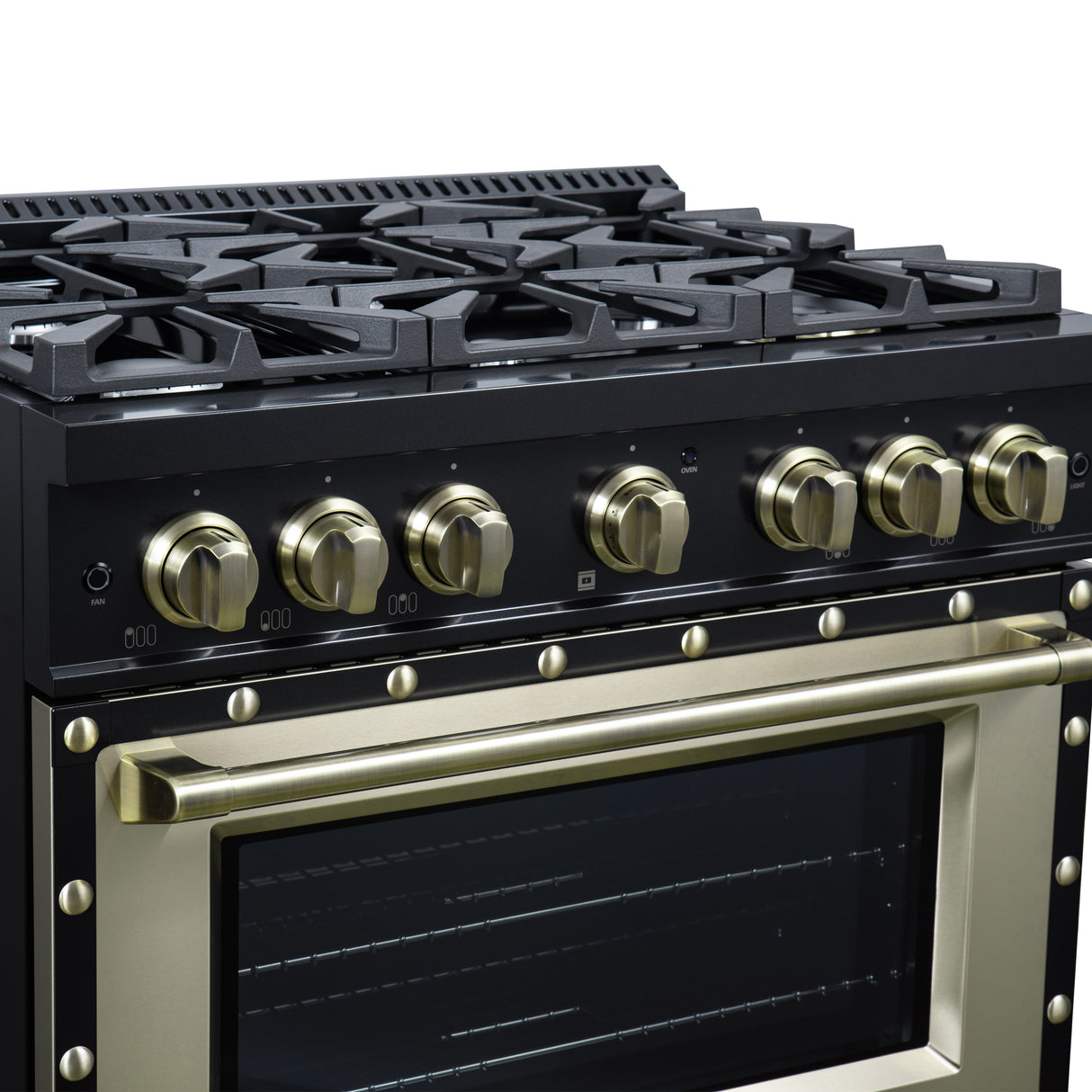 Valente 36" Gas Range in Black, 6 Sealed Burnes, 71 000 BTU Cooktop Output , 5.2 Cu.Ft. convection Oven, Telescopic Racks