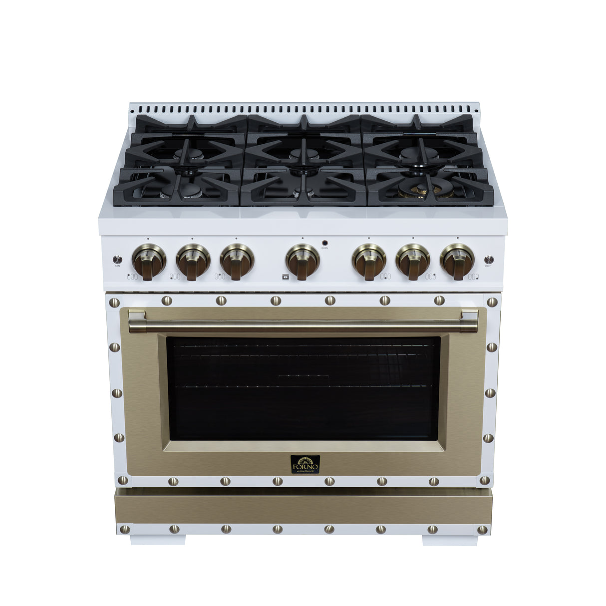 Valente 36" Gas Range in White, 6 Sealed Burnes, 71 000 BTU Cooktop Output , 5.2 Cu.Ft. convection Oven, Telescopic Racks
