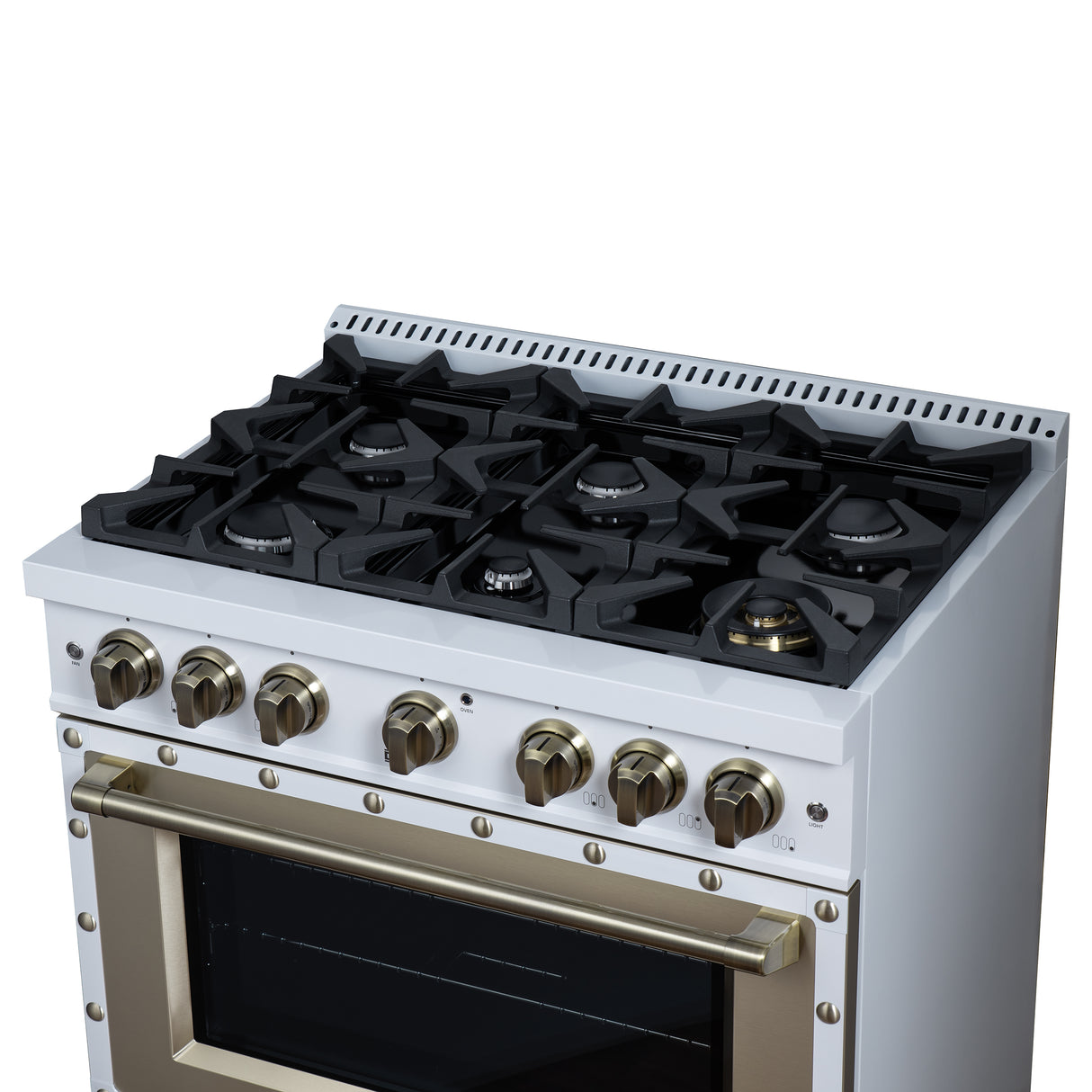 Valente 36" Gas Range in White, 6 Sealed Burnes, 71 000 BTU Cooktop Output , 5.2 Cu.Ft. convection Oven, Telescopic Racks