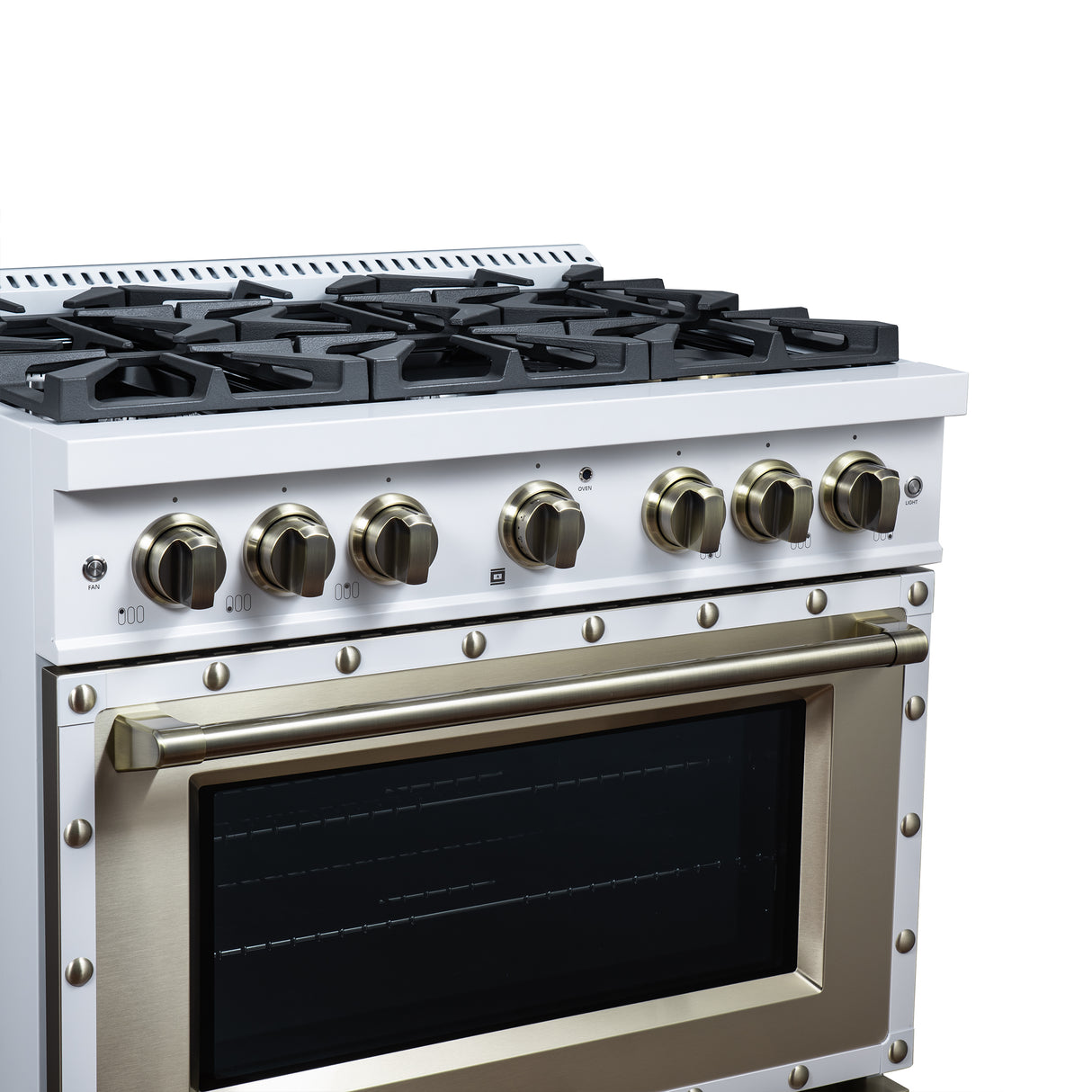 Valente 36" Gas Range in White, 6 Sealed Burnes, 71 000 BTU Cooktop Output , 5.2 Cu.Ft. convection Oven, Telescopic Racks