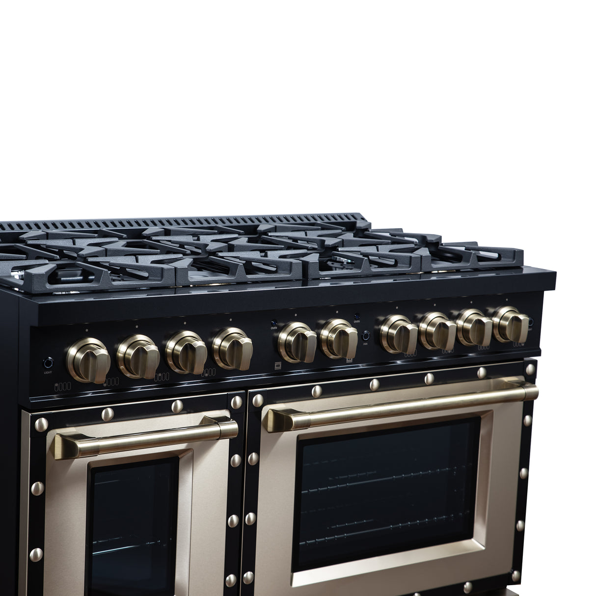 Valente 48" Gas Range in Black, 8 Sealed Burnes, 94 000 BTU Cooktop Output, 6.7 Cu.Ft. Double Oven, Telescopic Racks