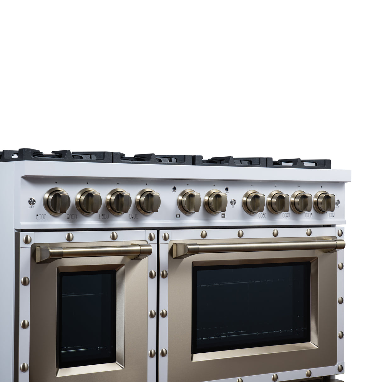 Valente 48" Gas Range in White, 8 Sealed Burnes, 94 000 BTU Cooktop Output, 6.7 Cu.Ft. Double Oven, Telescopic Racks