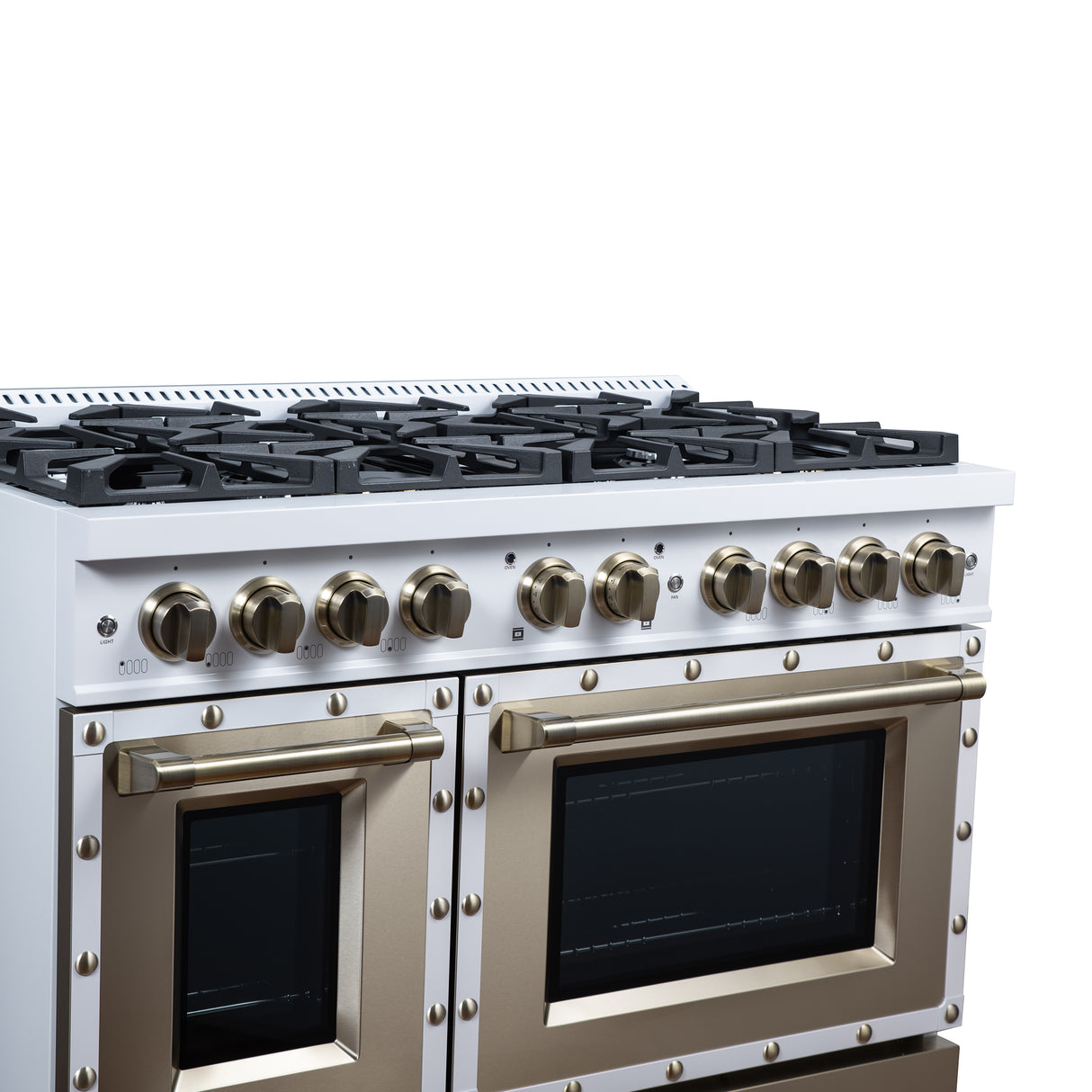 Valente 48" Gas Range in White, 8 Sealed Burnes, 94 000 BTU Cooktop Output, 6.7 Cu.Ft. Double Oven, Telescopic Racks