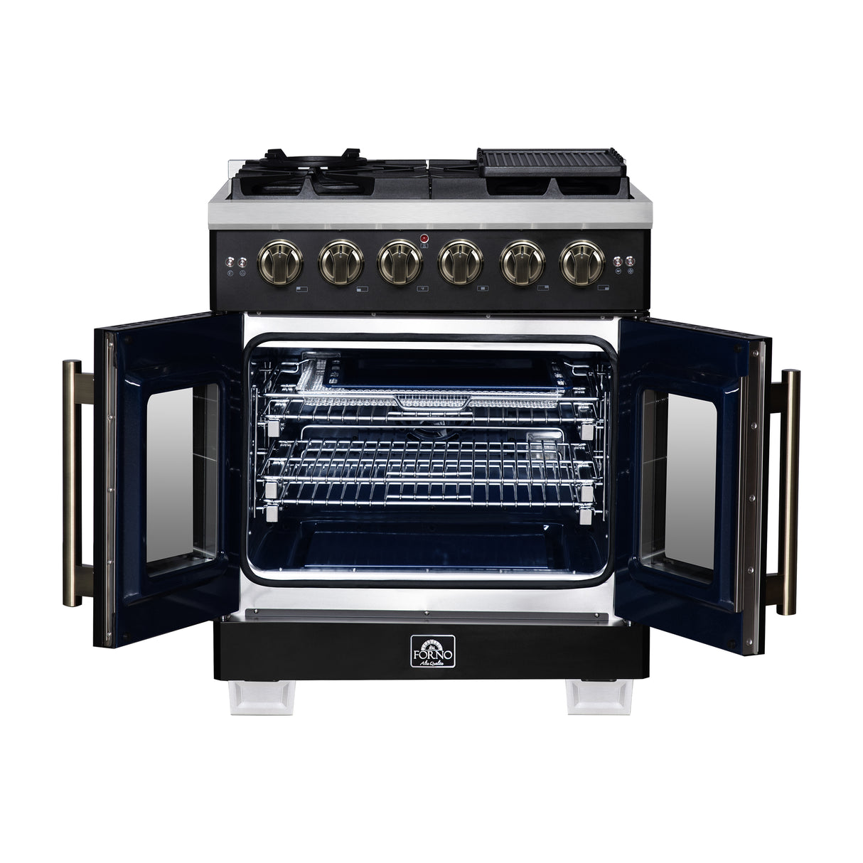 Forno Capriasca 30-Inch Freestanding French Door Gas Range, 4 Burners, Convection Oven, Energy Efficient