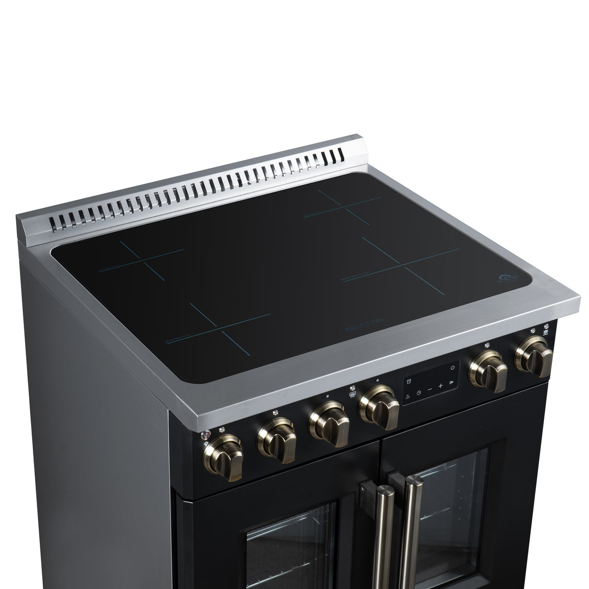 Torino French Door 30 Inch Induction Range with Air Fryer, Air Sous Vide & True Convection, Dual Broiler, Black