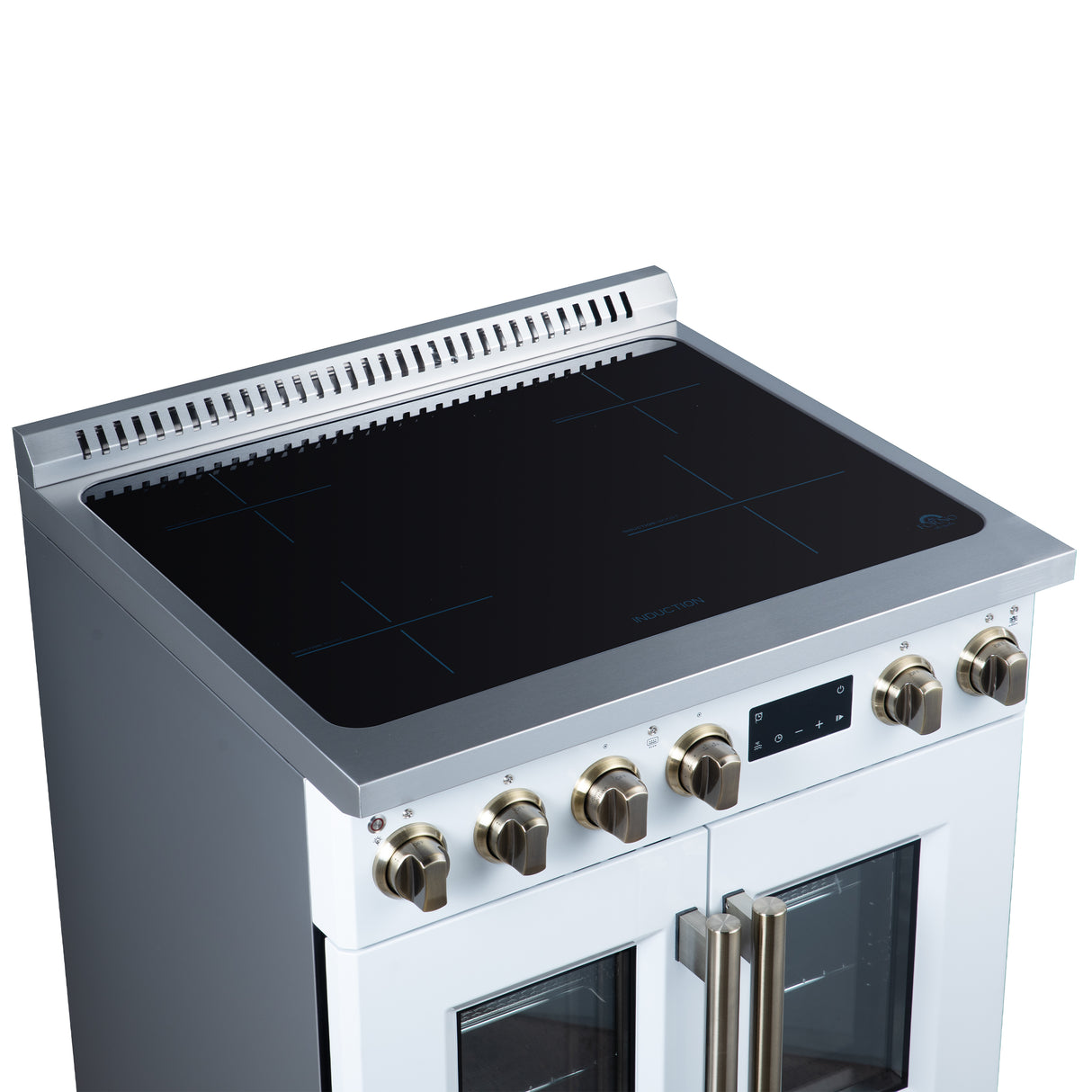 Torino French Door 30 Inch Induction Range with Air Fryer, Air Sous Vide & True Convection, Dual Broiler, White