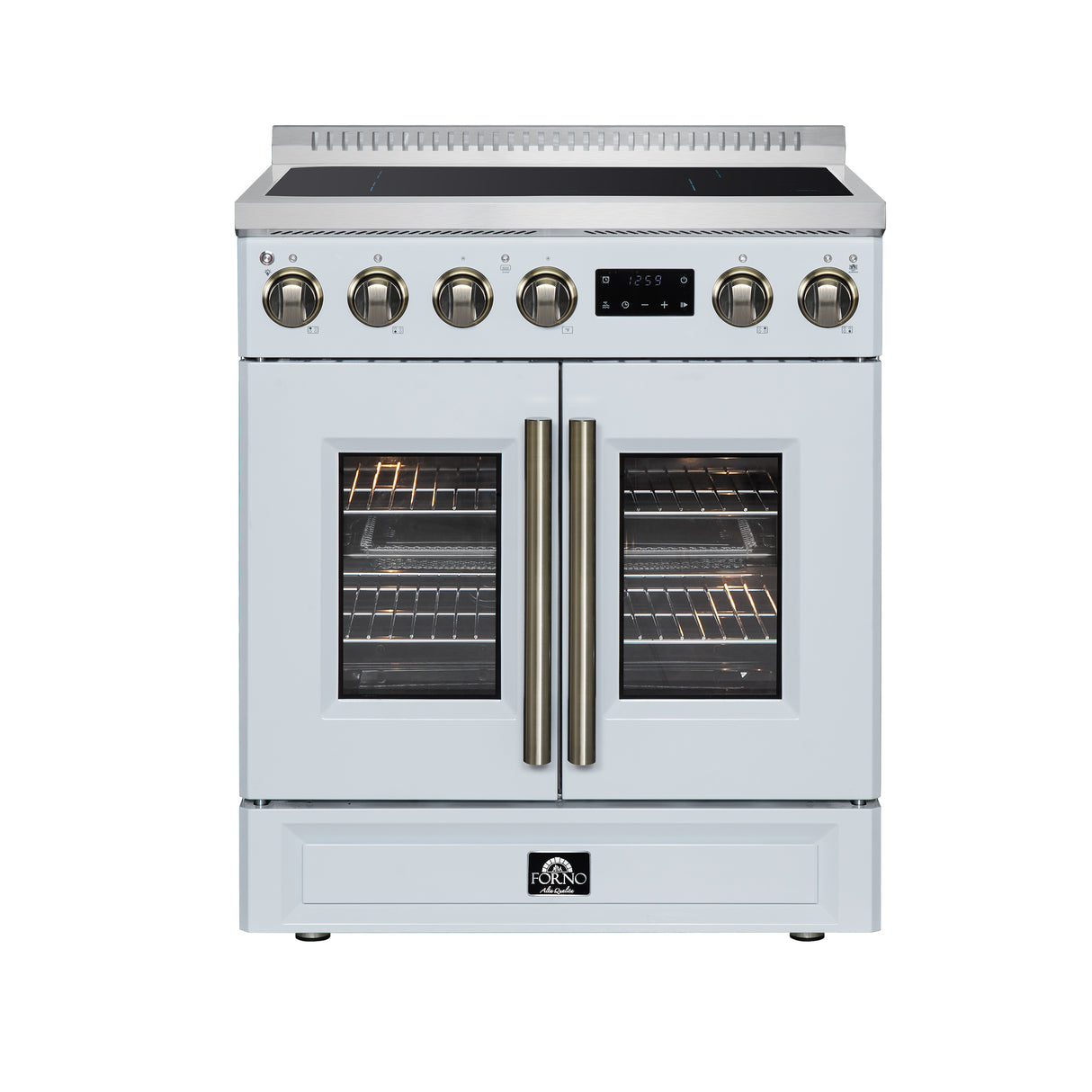 Torino French Door 30 Inch Induction Range with Air Fryer, Air Sous Vide & True Convection, Dual Broiler, White