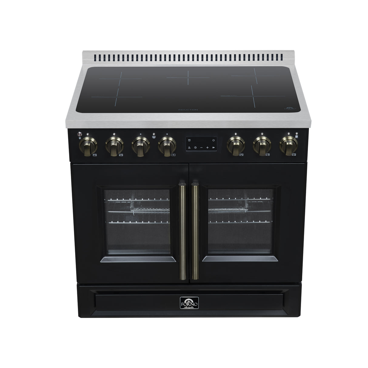 Torino French Door 36 Inch Induction Range with Air Fryer, Air Sous Vide & True Convection, Dual Broiler, Black