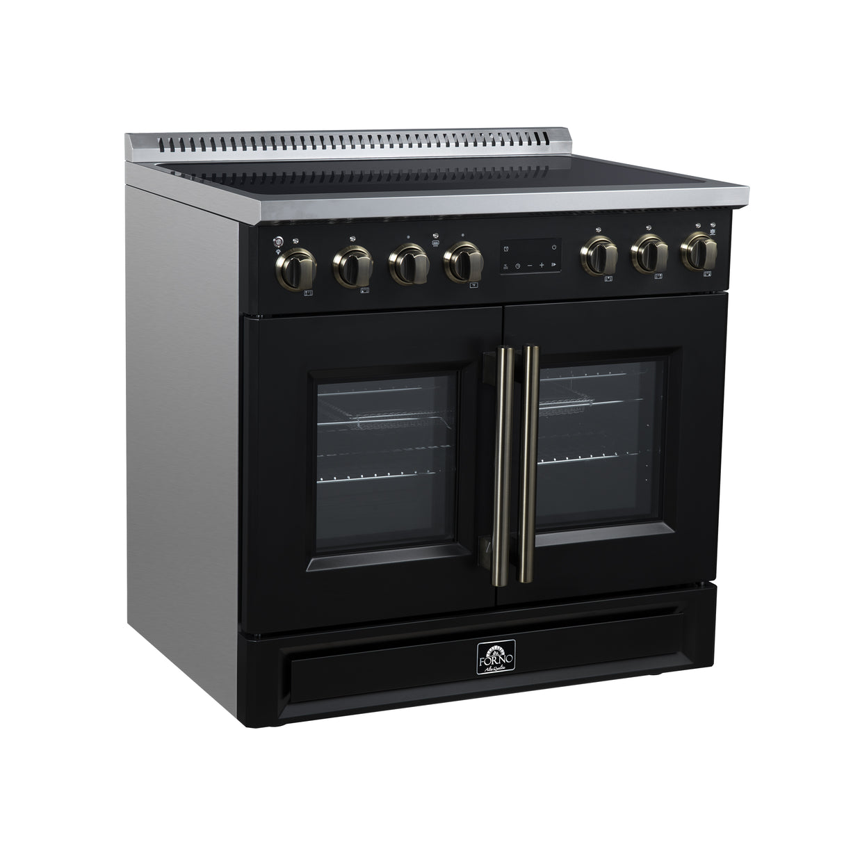 Torino French Door 36 Inch Induction Range with Air Fryer, Air Sous Vide & True Convection, Dual Broiler, Black