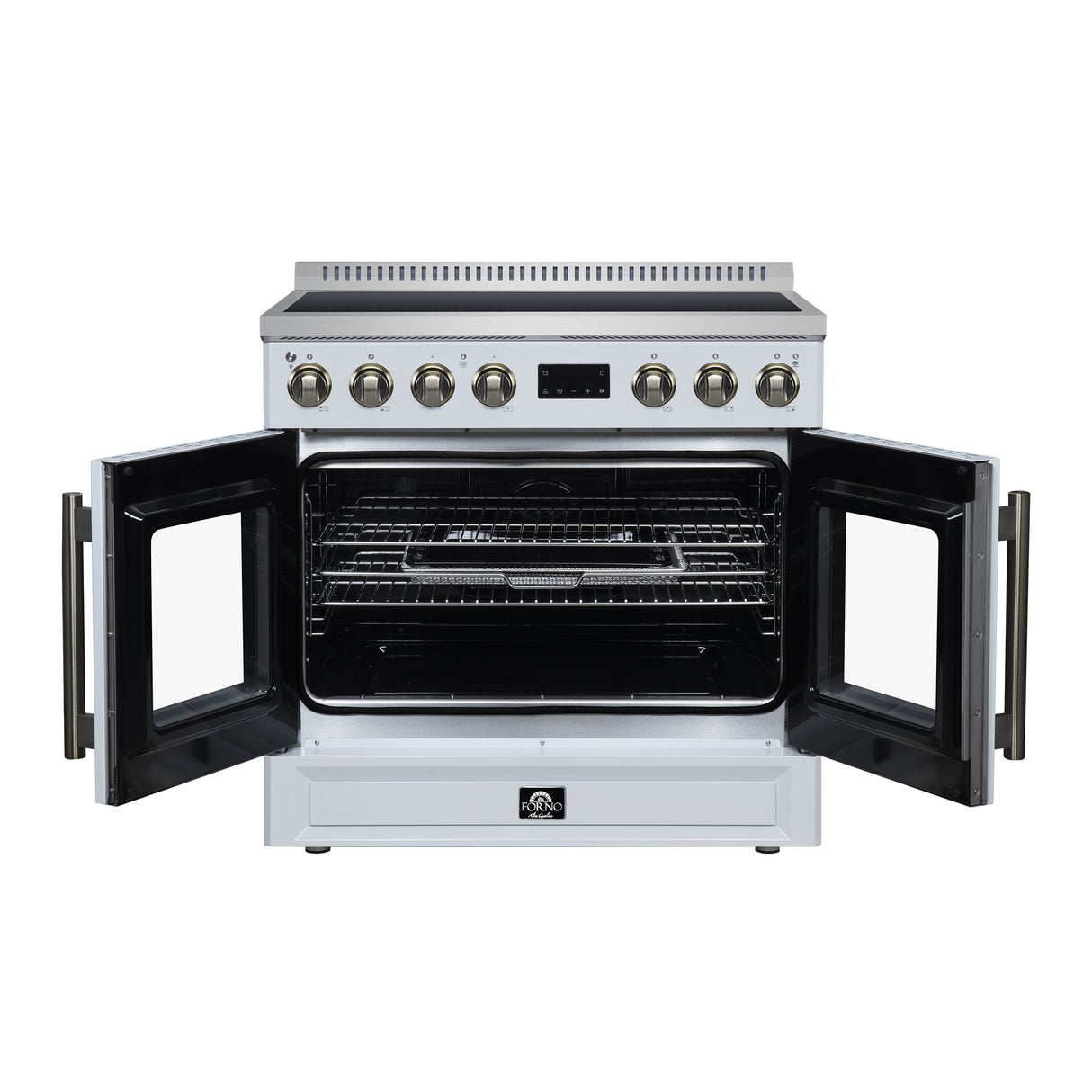 Torino French Door 36 Inch Induction Range with Air Fryer, Air Sous Vide & True Convection, Dual Broiler, White