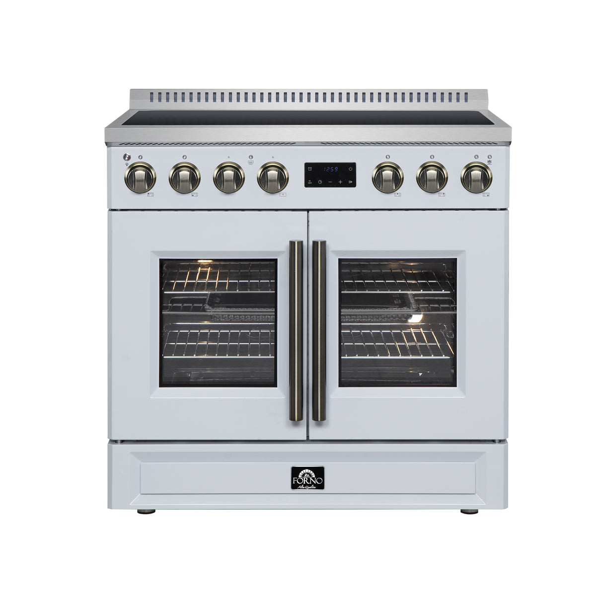 Torino French Door 36 Inch Induction Range with Air Fryer, Air Sous Vide & True Convection, Dual Broiler, White